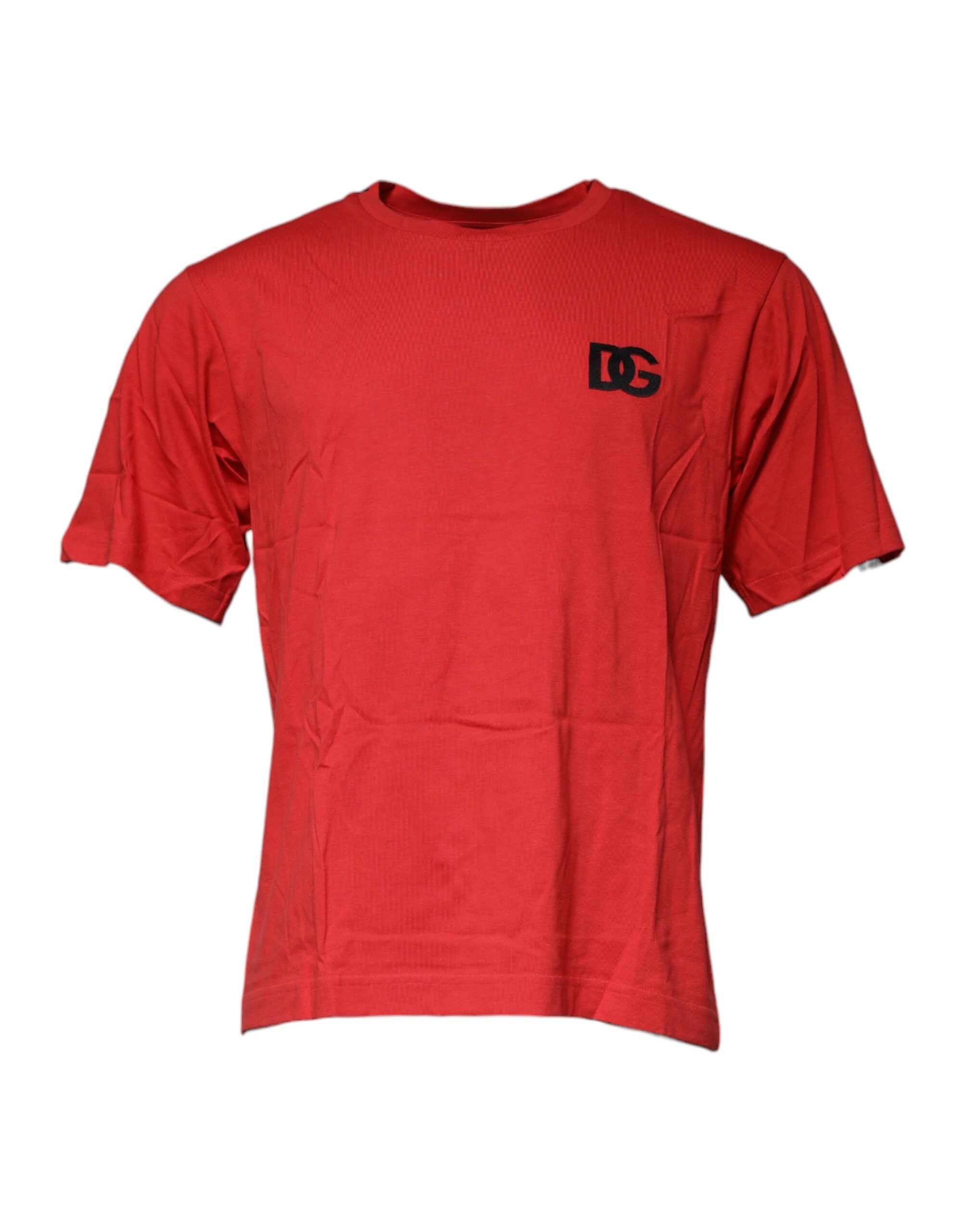 Dolce & Gabbana Rotes DG Logo Baumwoll-T-Shirt mit Rundhalsausschnitt-1