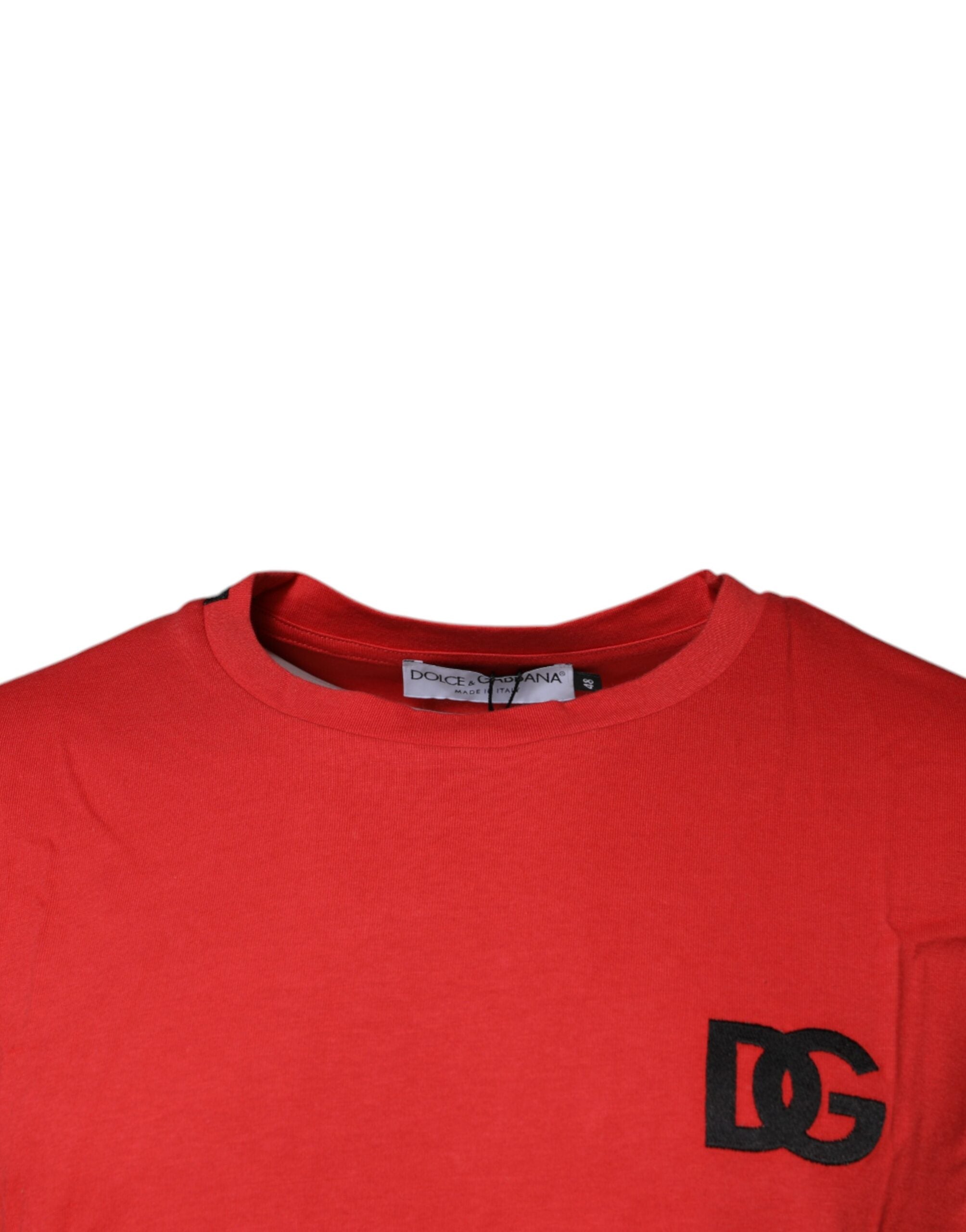Dolce & Gabbana Rotes DG Logo Baumwoll-T-Shirt mit Rundhalsausschnitt-3
