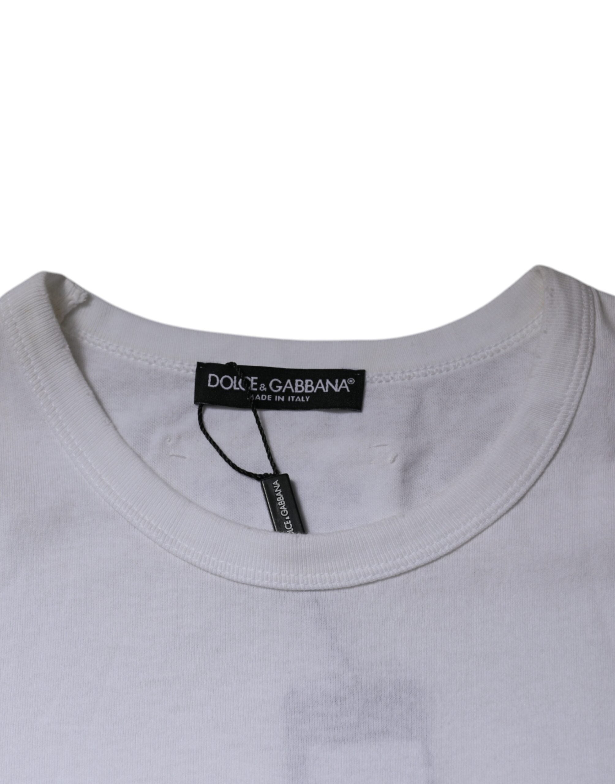 Camiseta blanca de rayas Dolce & Gabbana con cuello redondo y manga corta-6