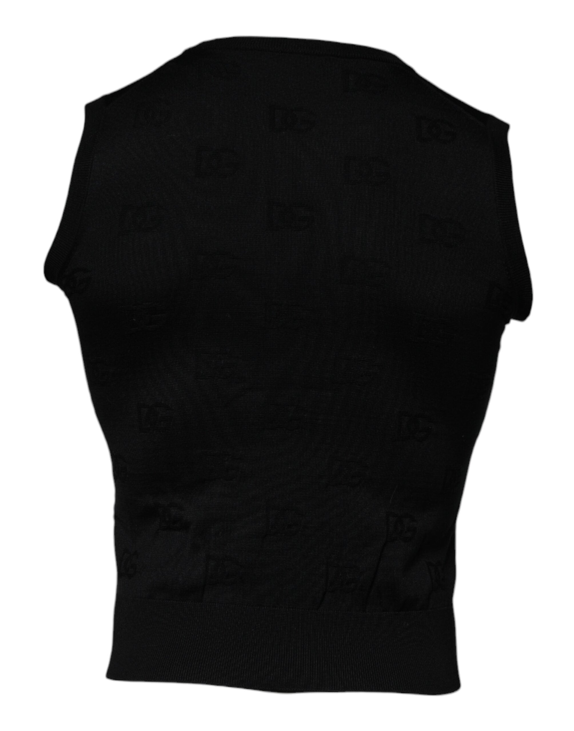 Camiseta de seda negra sin mangas con cuello redondo de Dolce & Gabbana-4