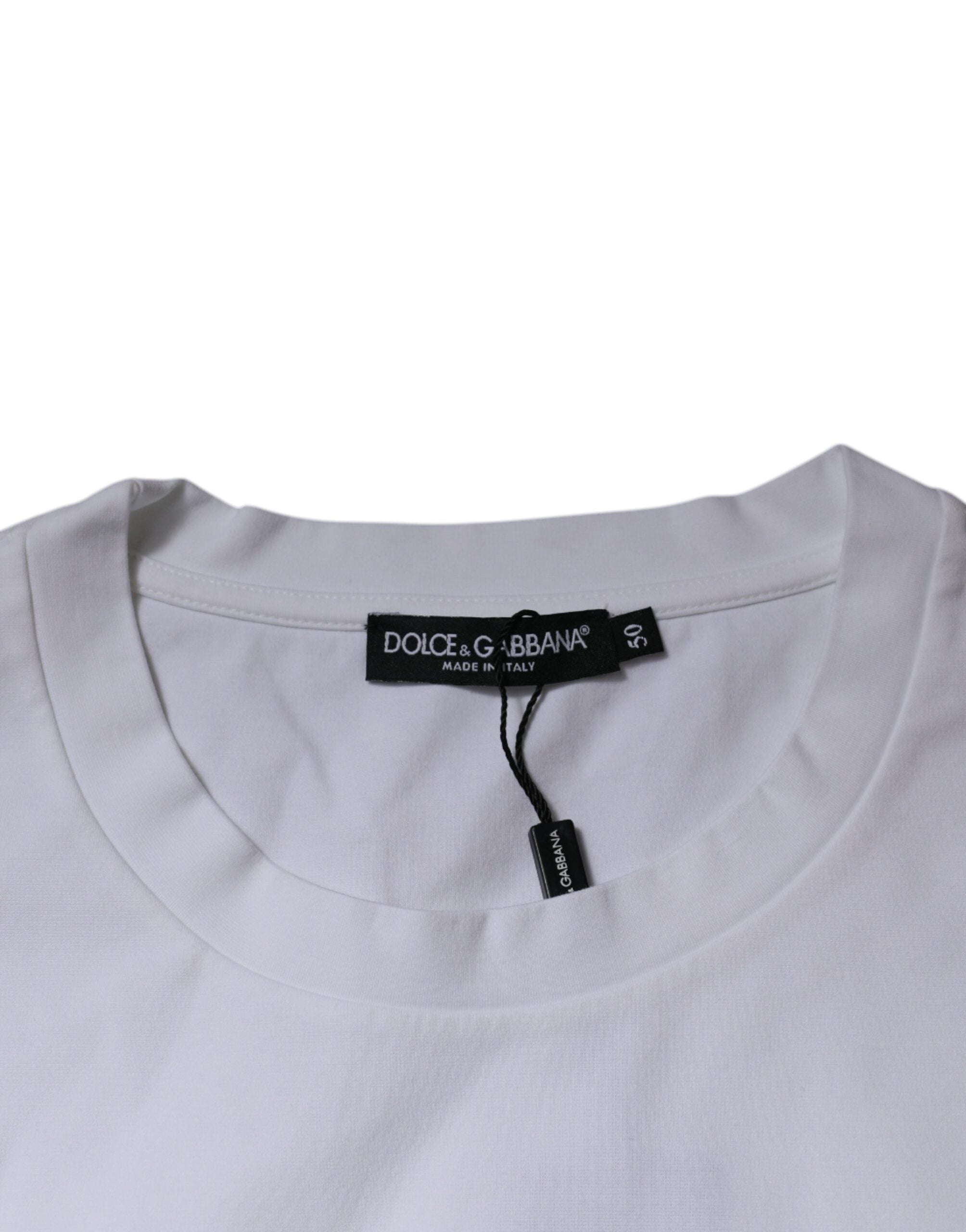 Camiseta blanca de algodón con cuello redondo y logotipo DG de Dolce & Gabbana-6