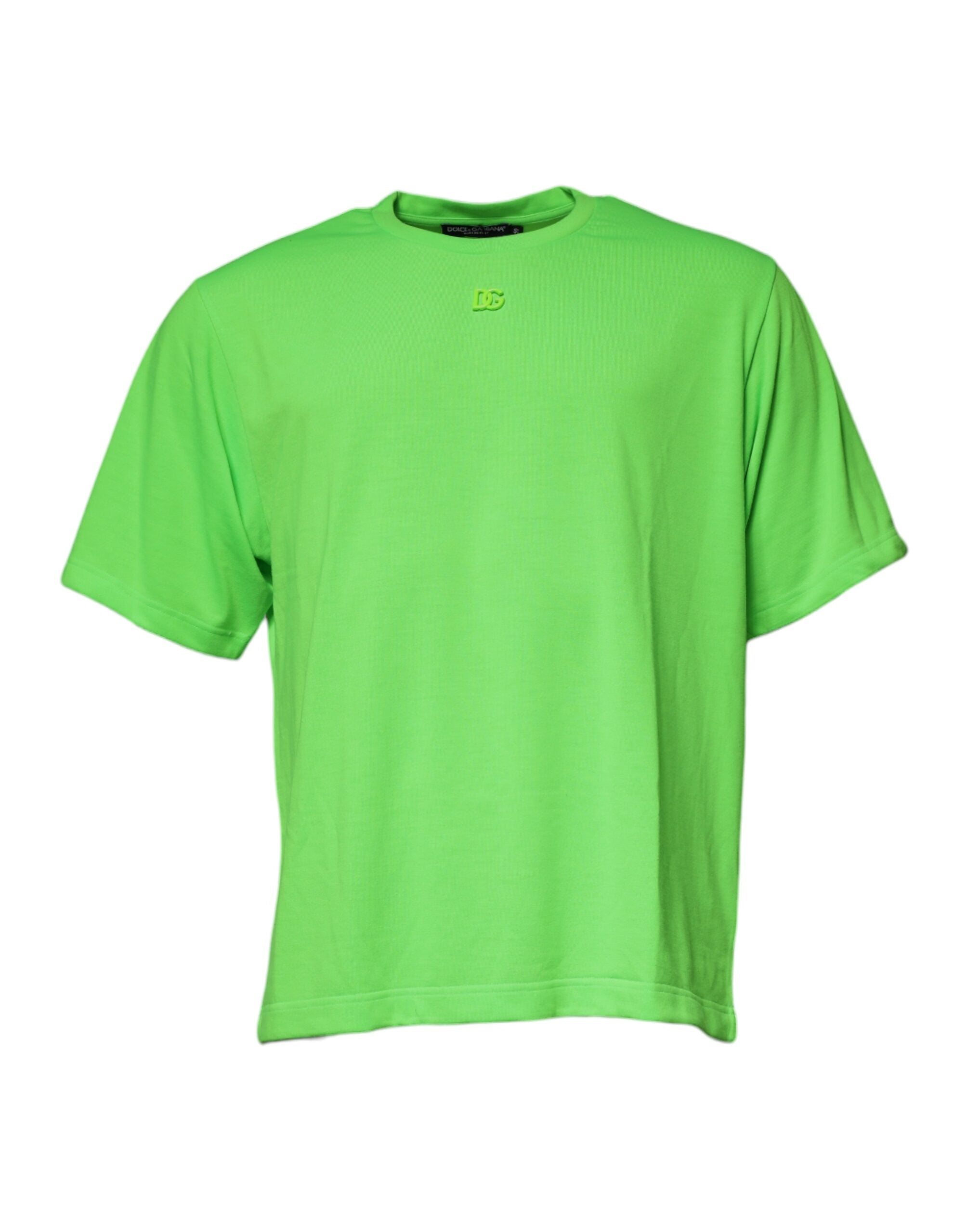 Dolce & Gabbana Green DG Logo Cotton T-Shirt with Crew Neck-2
