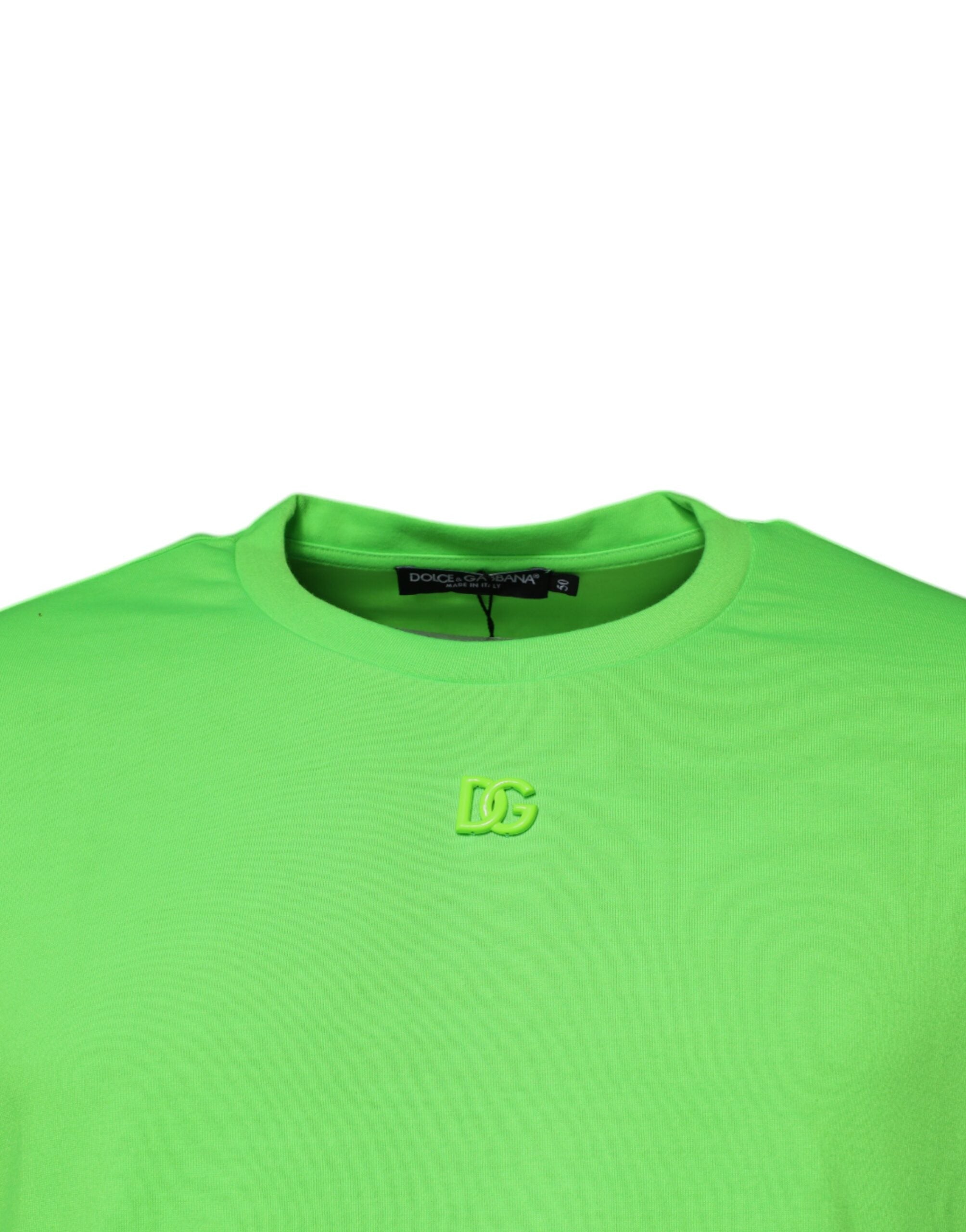 Dolce & Gabbana Green DG Logo Cotton T-Shirt with Crew Neck-3