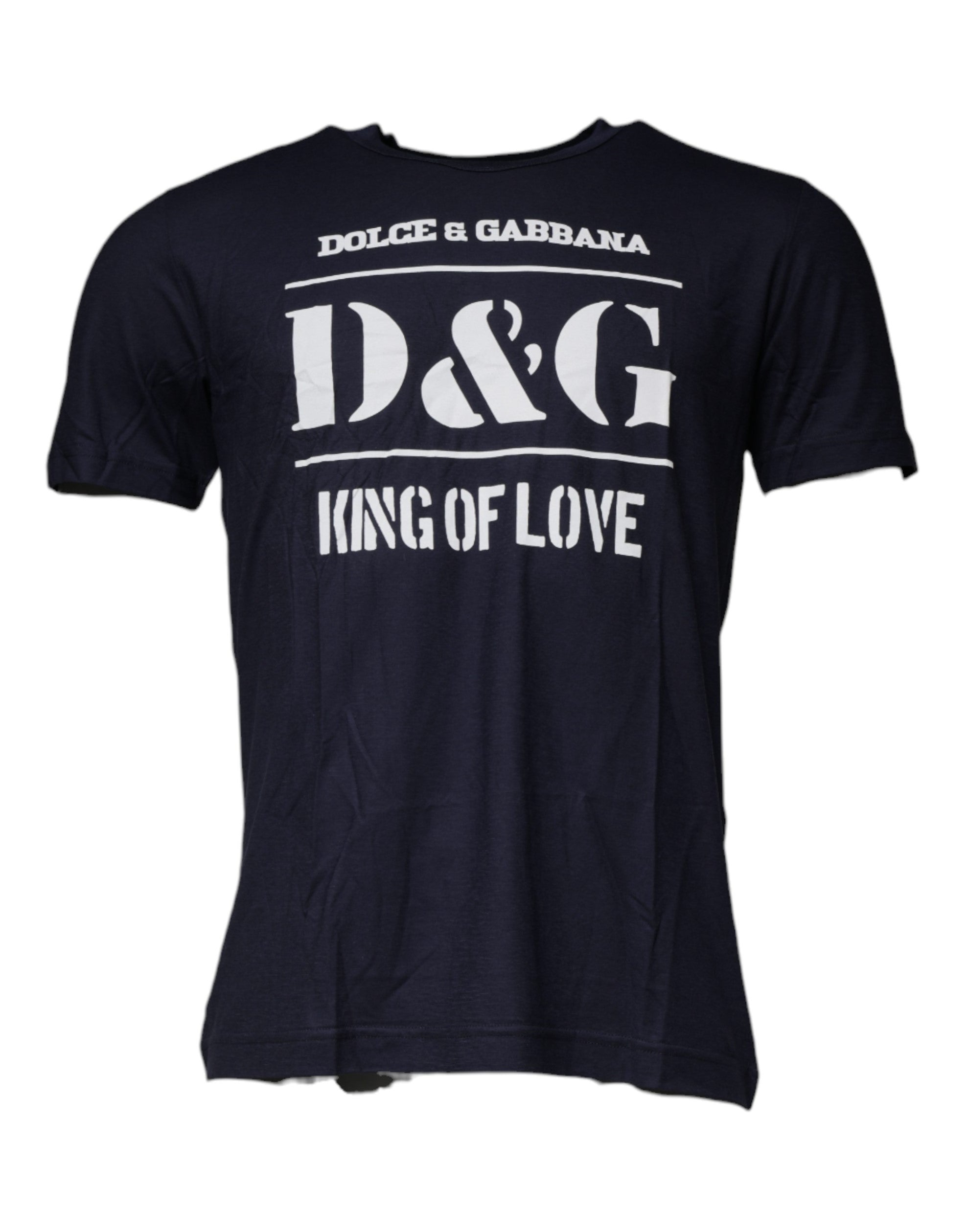 Camiseta azul de algodón con cuello redondo D&G King Of Love de Dolce & Gabbana-1