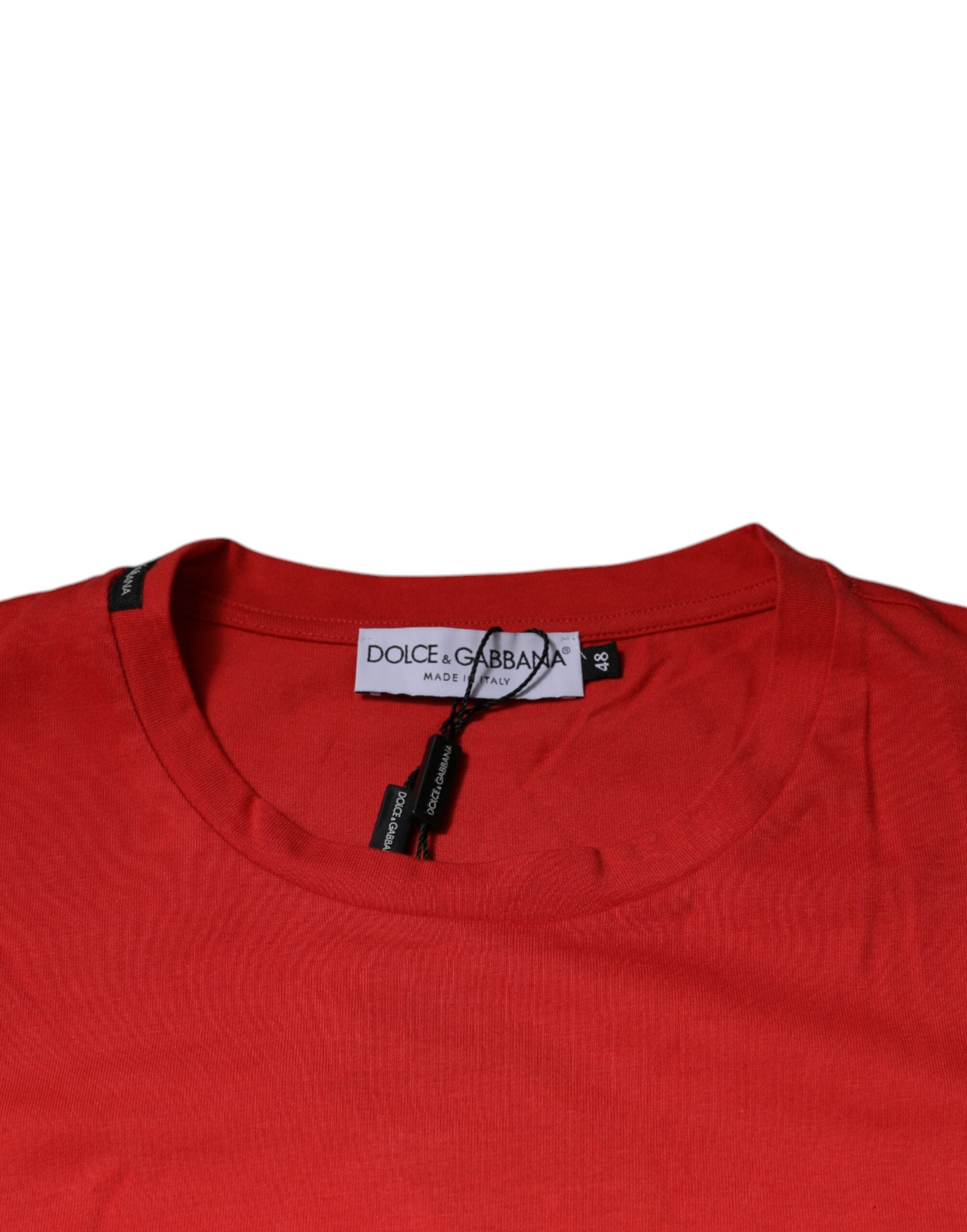 Dolce & Gabbana Red DG Logo Cotton T-Shirt with Round Neck-6