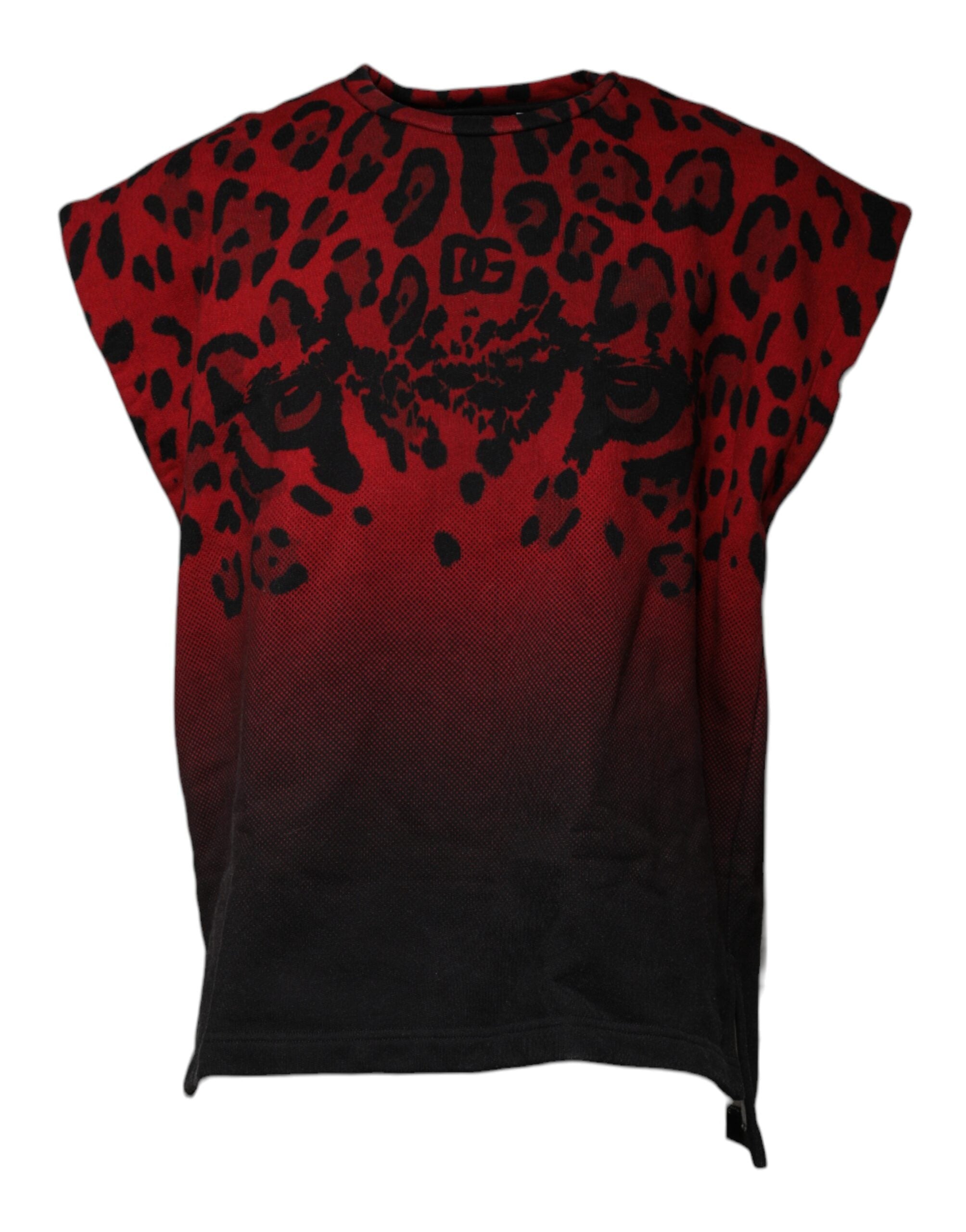 Dolce & Gabbana Red sleeveless cotton T-shirt with leopard print