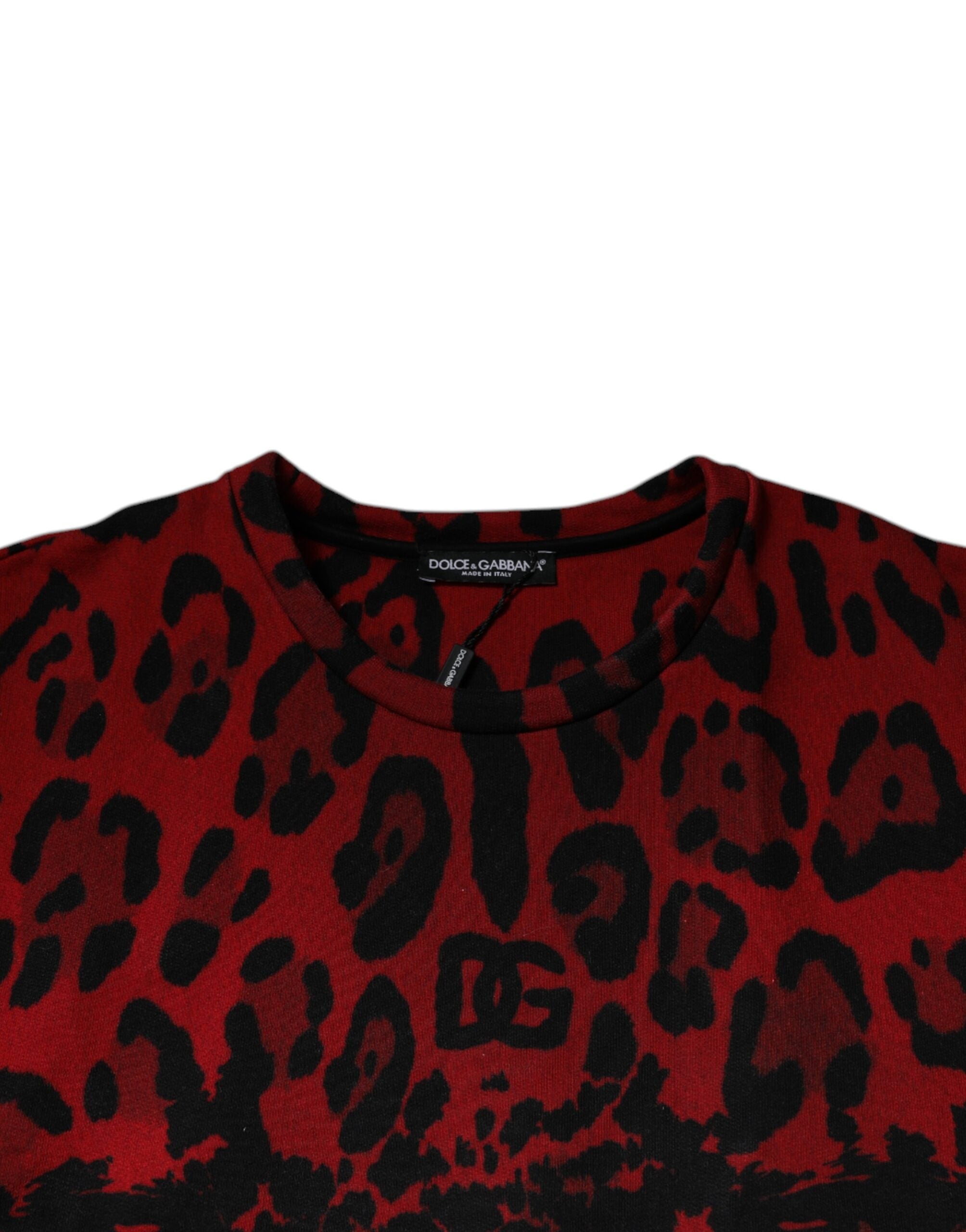 Dolce & Gabbana Red sleeveless cotton T-shirt with leopard print-5