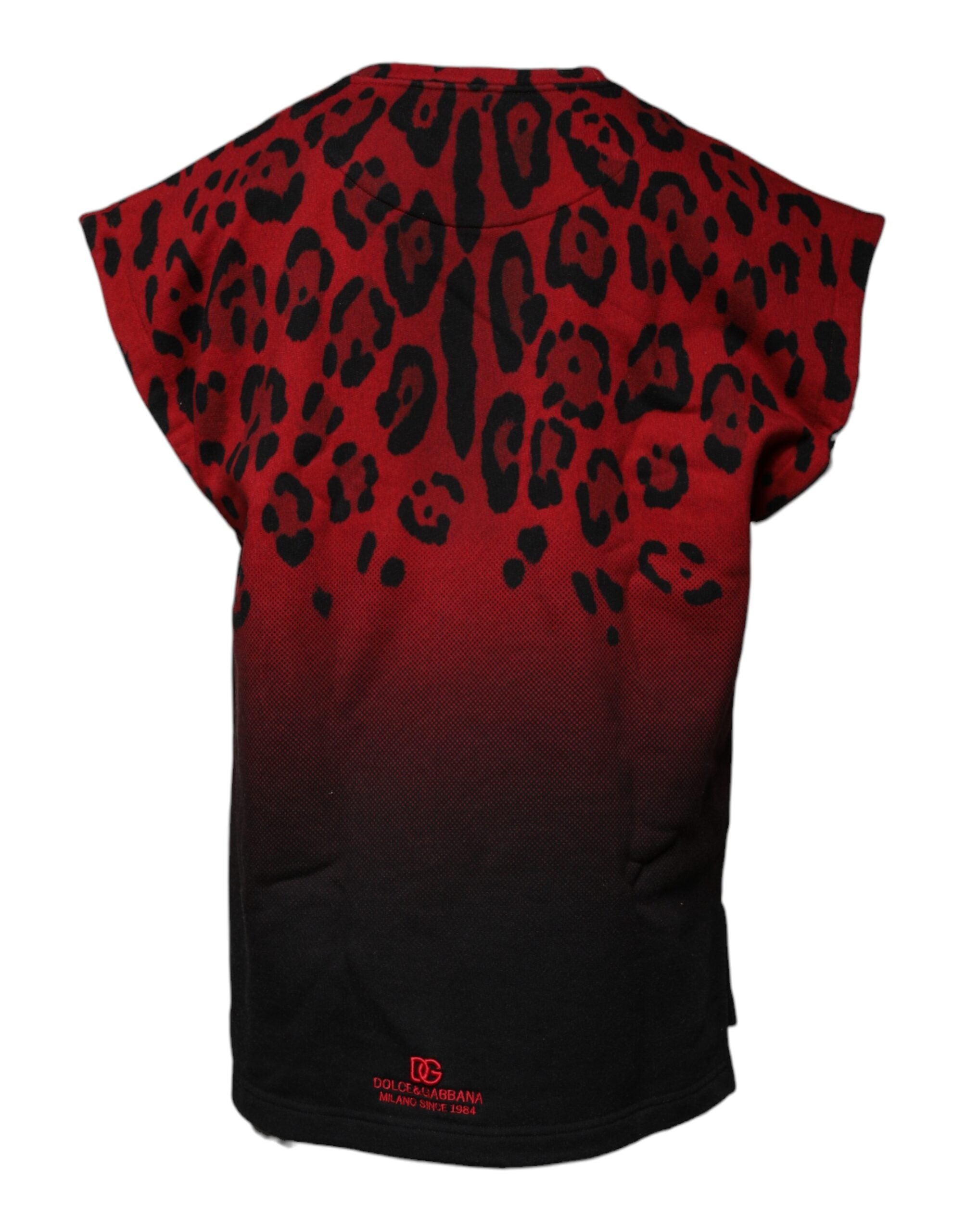Dolce & Gabbana Red sleeveless cotton T-shirt with leopard print-6
