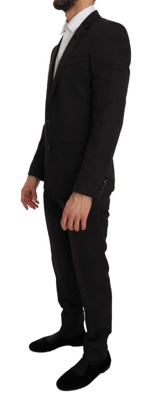 Dolce & Gabbana Brown Wool Crystal Bee Slim Fit MARTINI-4