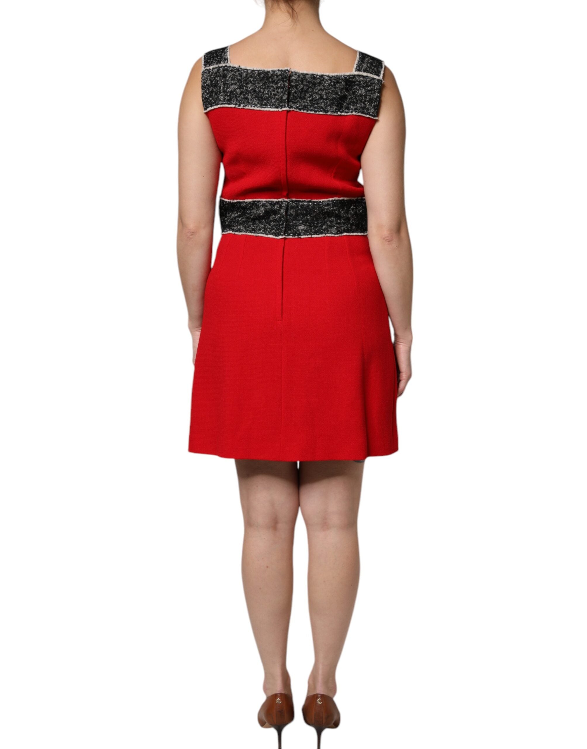 Dolce & Gabbana red sleeveless wool mini dress in a flared A-line silhouette-4