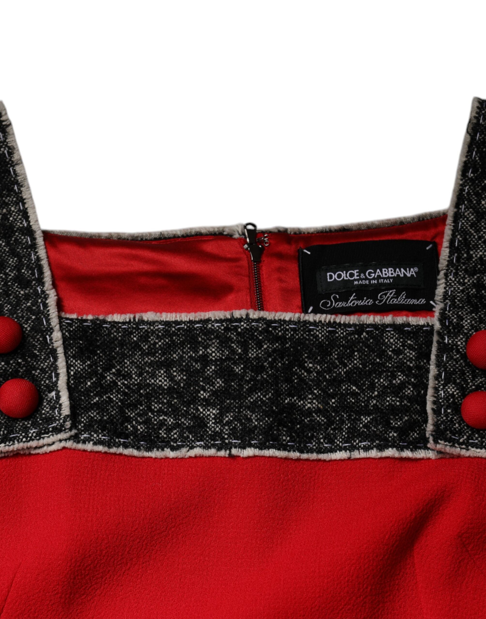 Dolce & Gabbana red sleeveless wool mini dress in a flared A-line silhouette-7
