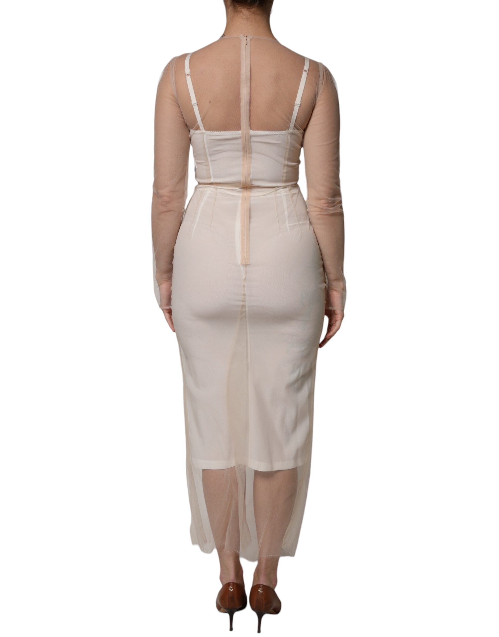 Dolce & Gabbana Weißes durchsichtiges Tüll-Bustier Bodycon Midikleid-4
