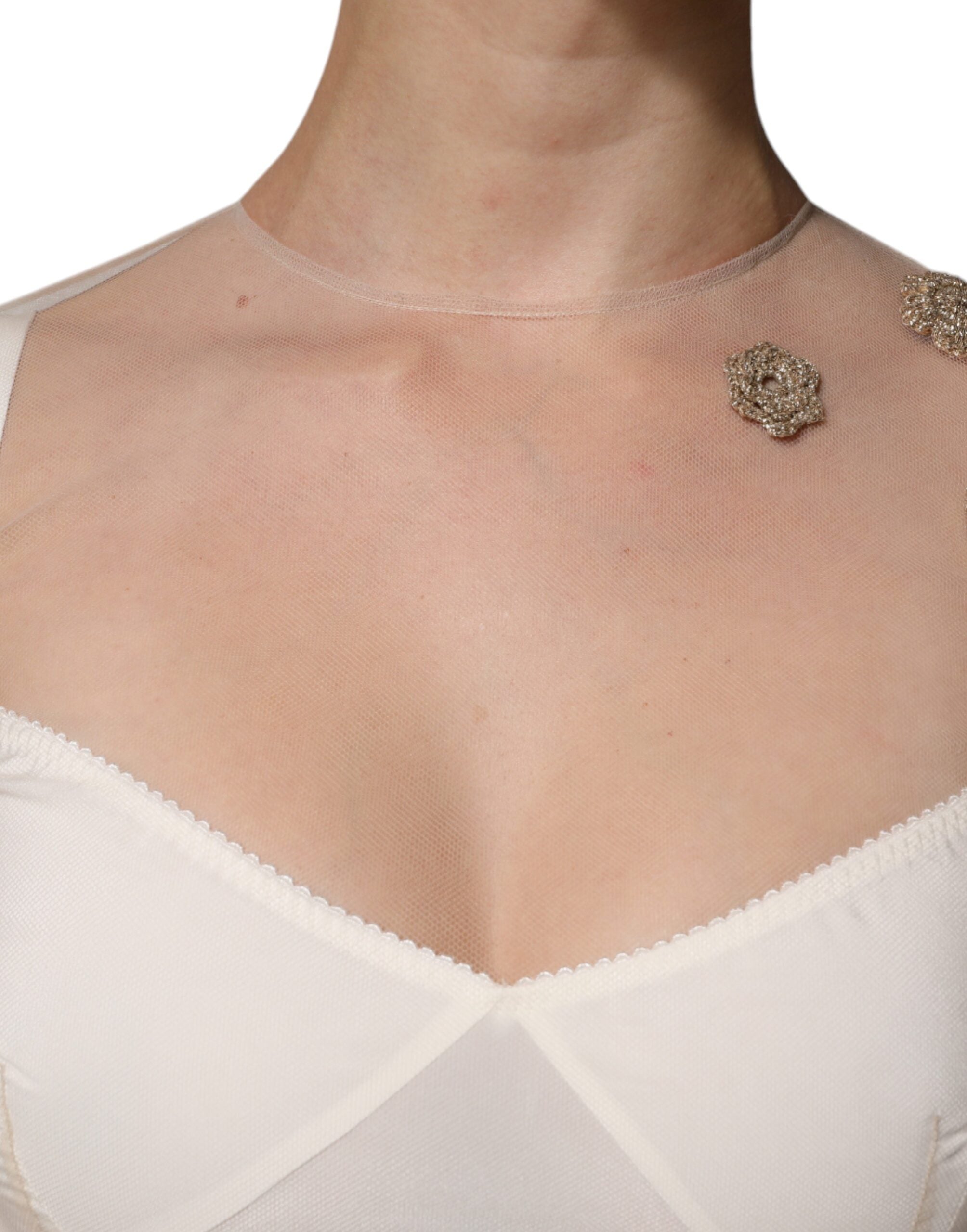 Dolce & Gabbana Weißes durchsichtiges Tüll-Bustier Bodycon Midikleid-5
