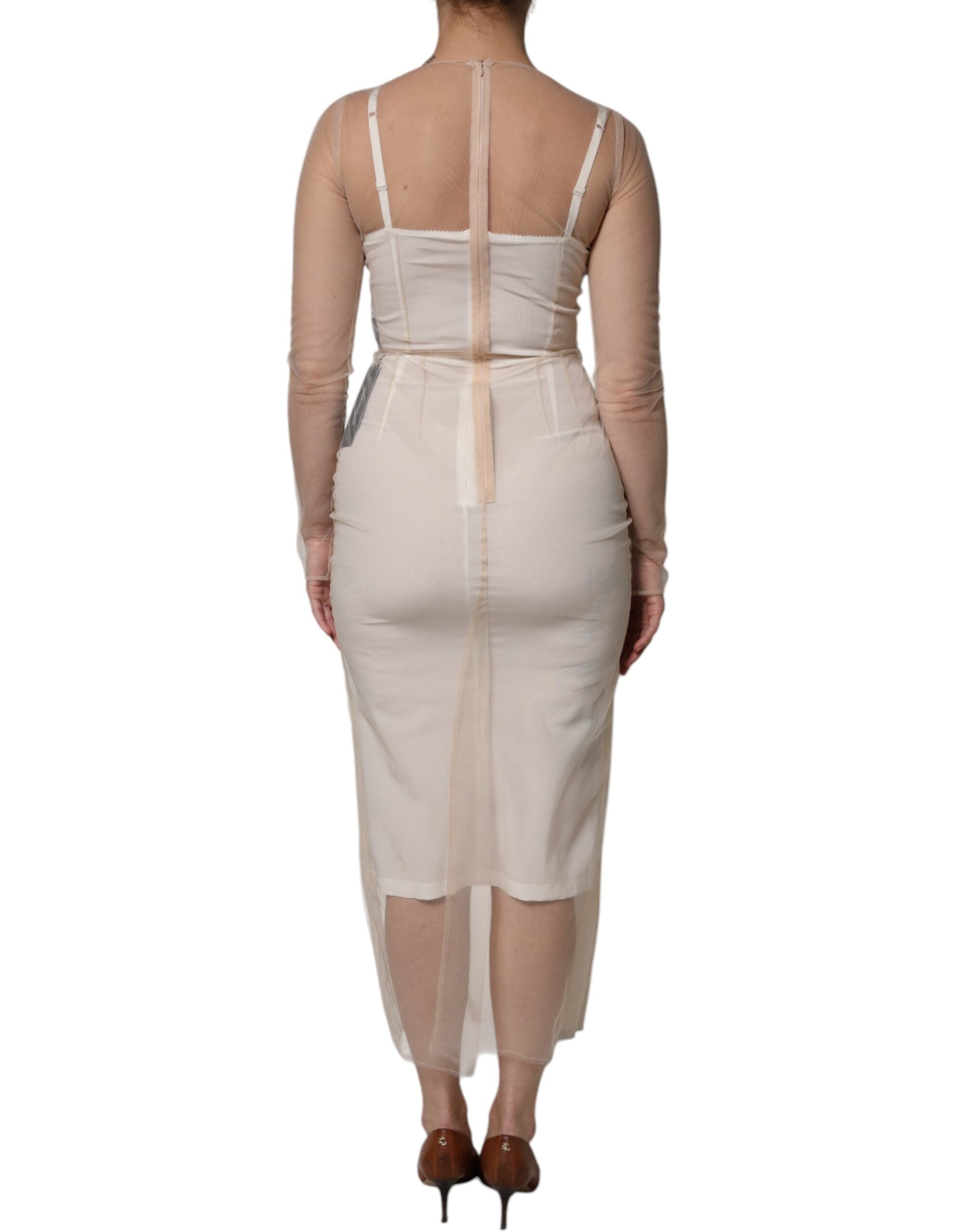 Dolce & Gabbana Weißes durchsichtiges Tüll-Bustier Bodycon Midikleid-4