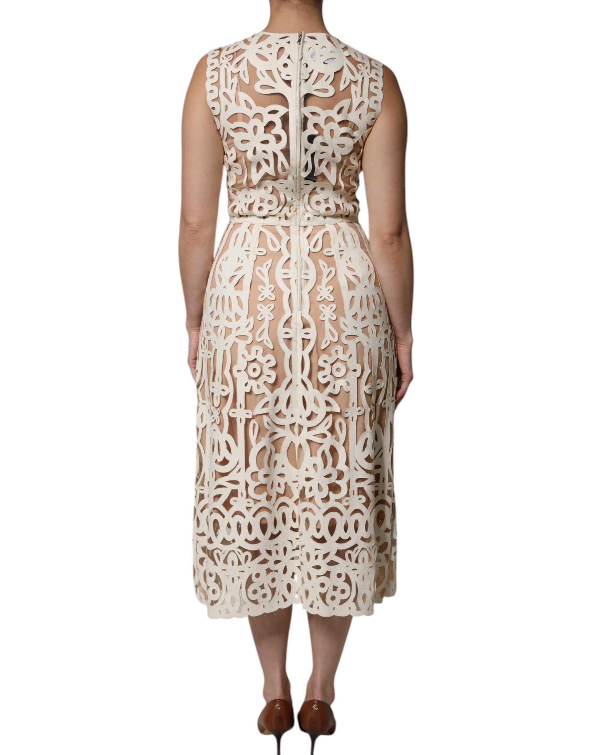 Dolce & Gabbana White Cutout Sleeveless Leather Midi Dress-4