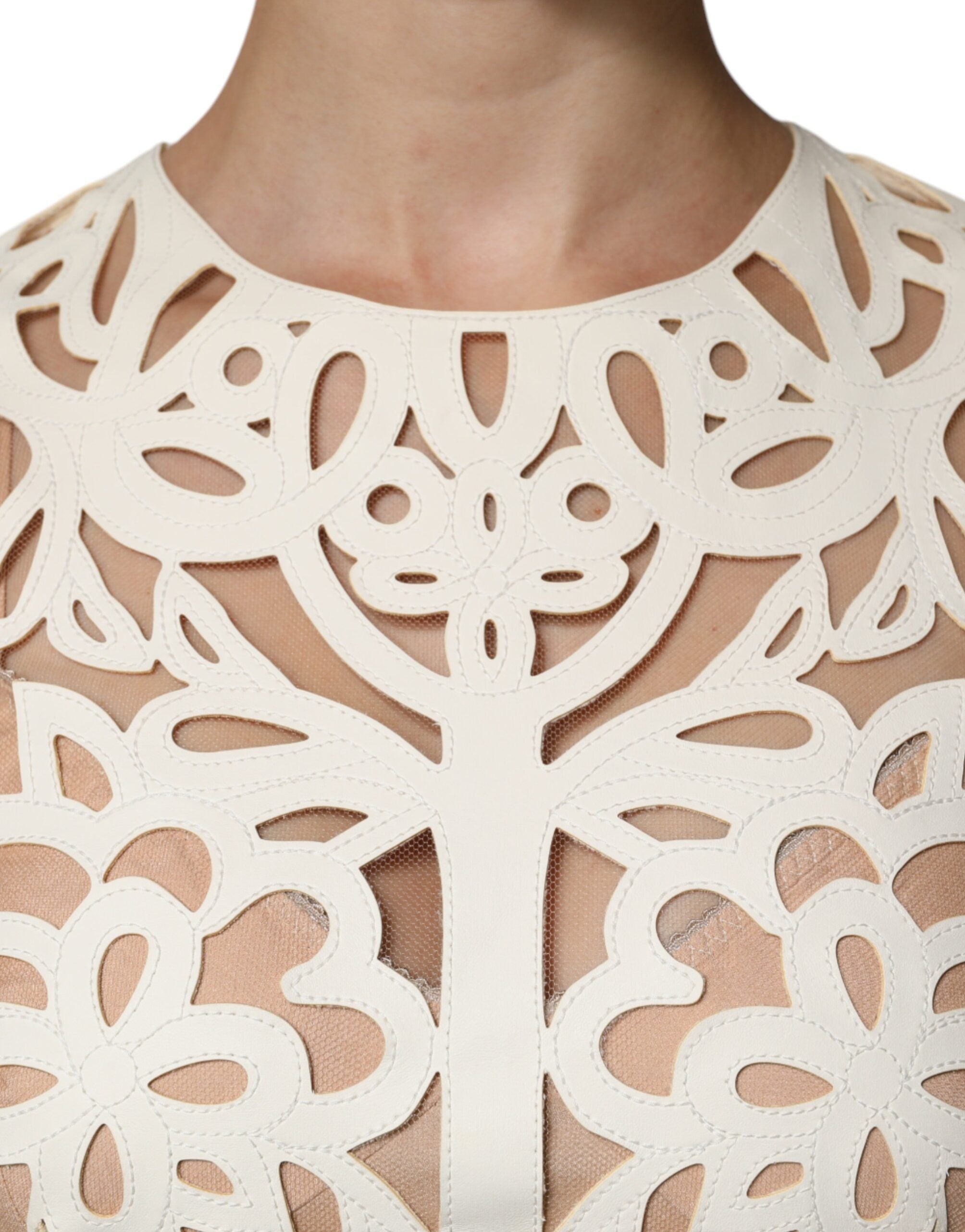 Dolce & Gabbana White Cutout Sleeveless Leather Midi Dress-5
