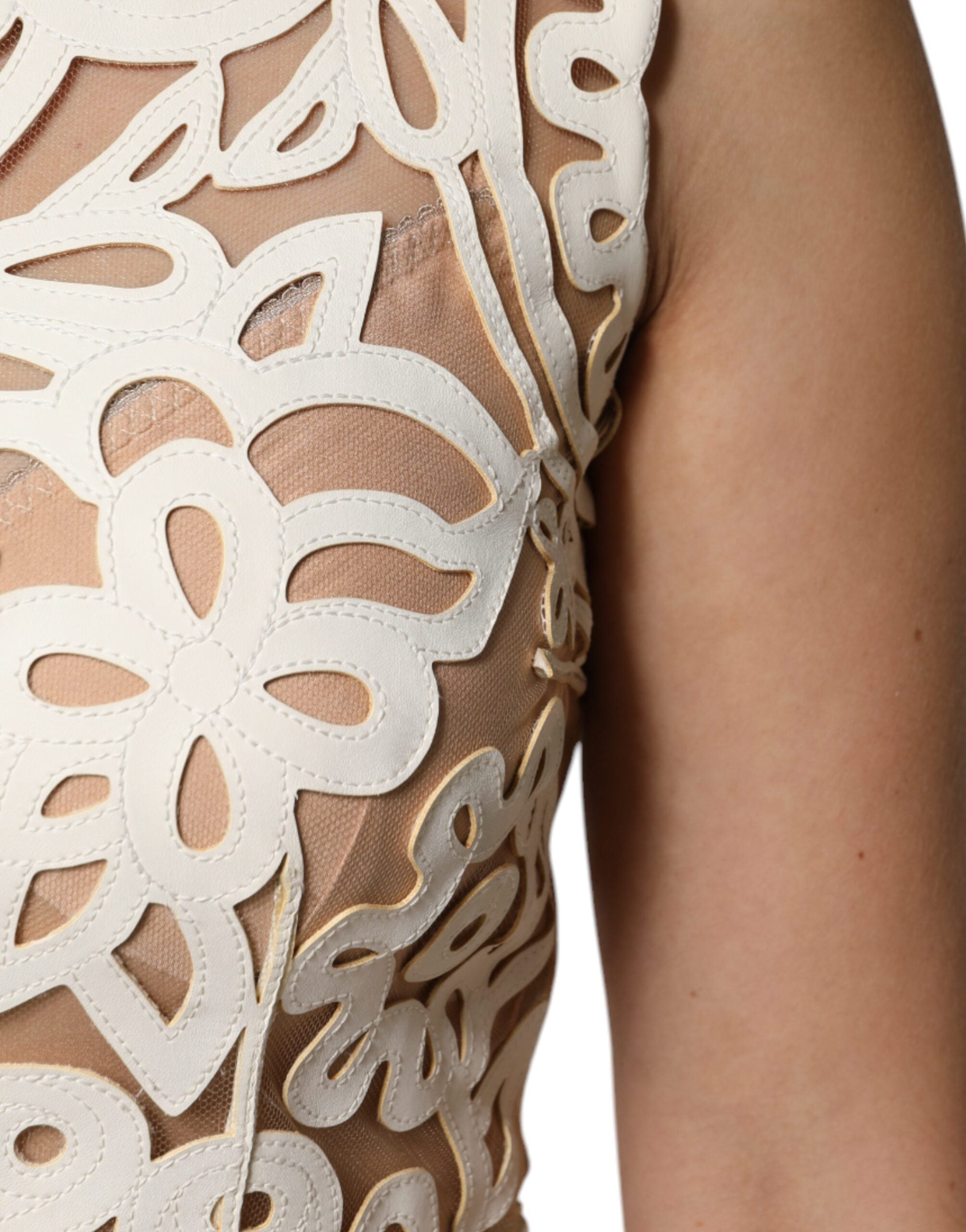 Dolce & Gabbana White Cutout Sleeveless Leather Midi Dress-6