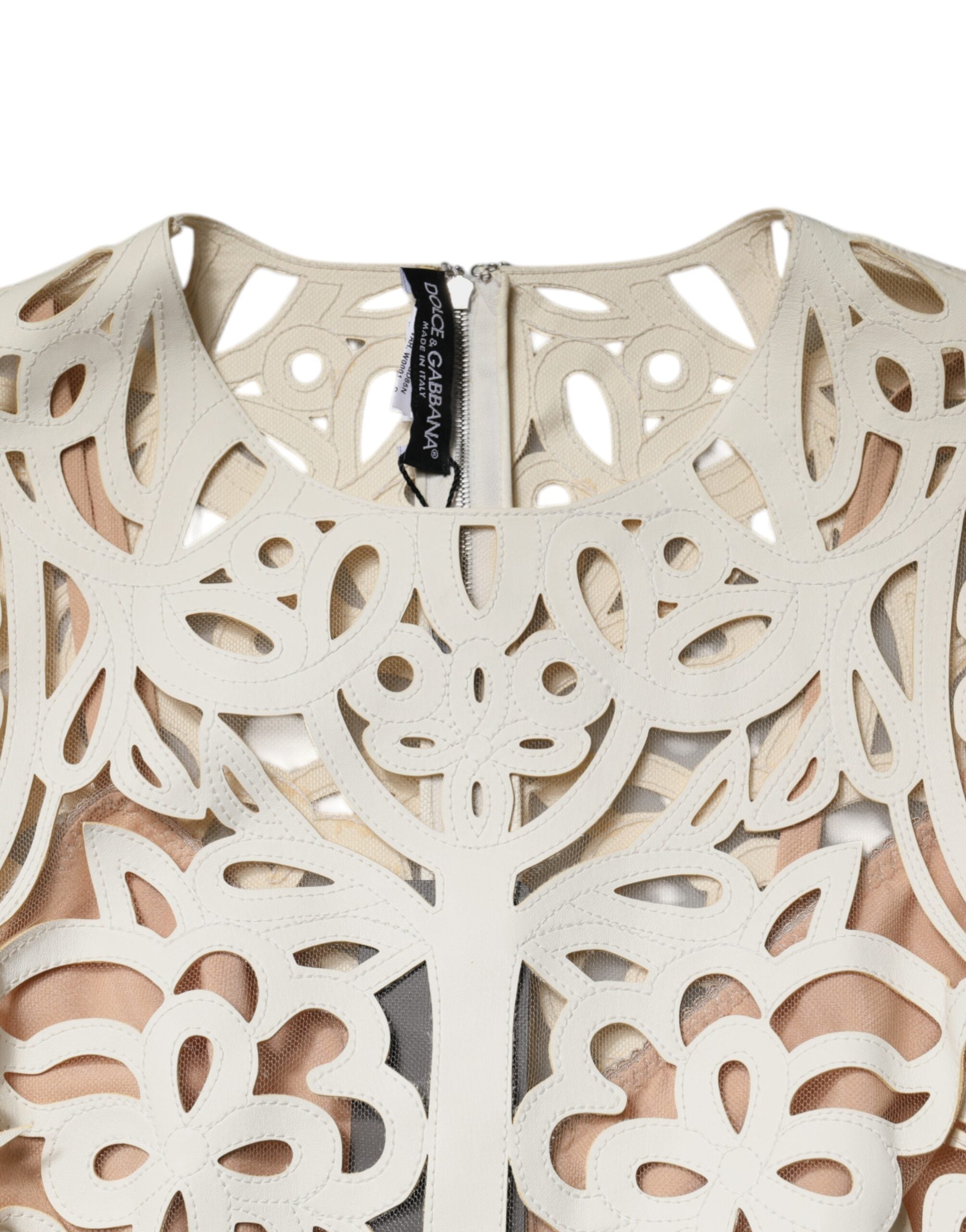 Dolce & Gabbana White Cutout Sleeveless Leather Midi Dress-7
