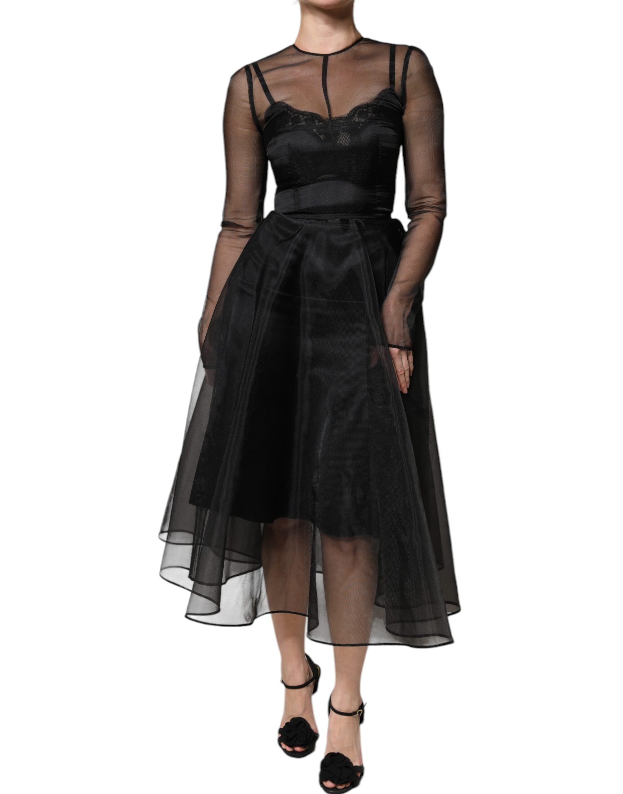 Vestido de cóctel midi de tul negro de Dolce & Gabbana-2