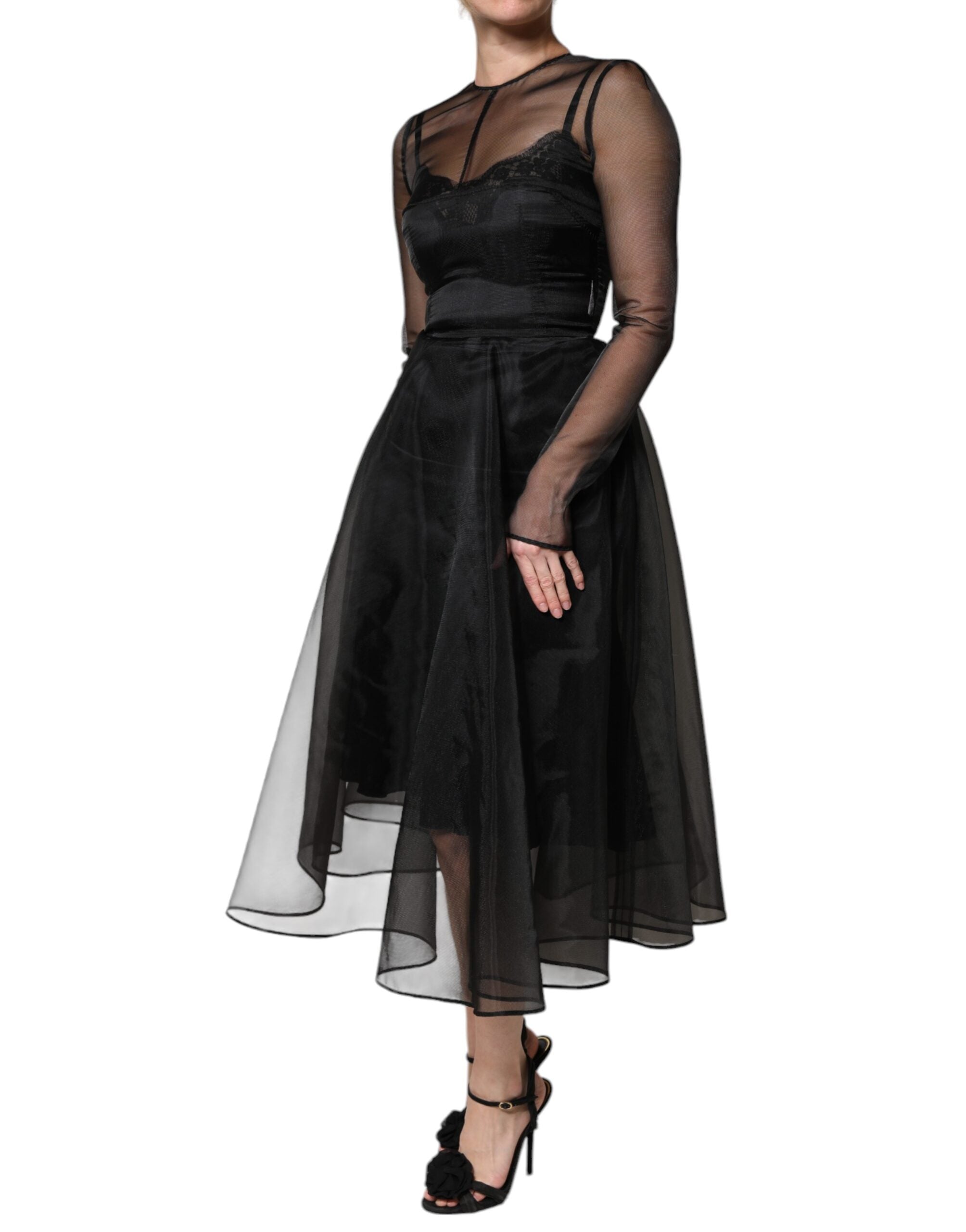 Vestido de cóctel midi de tul negro de Dolce & Gabbana-3