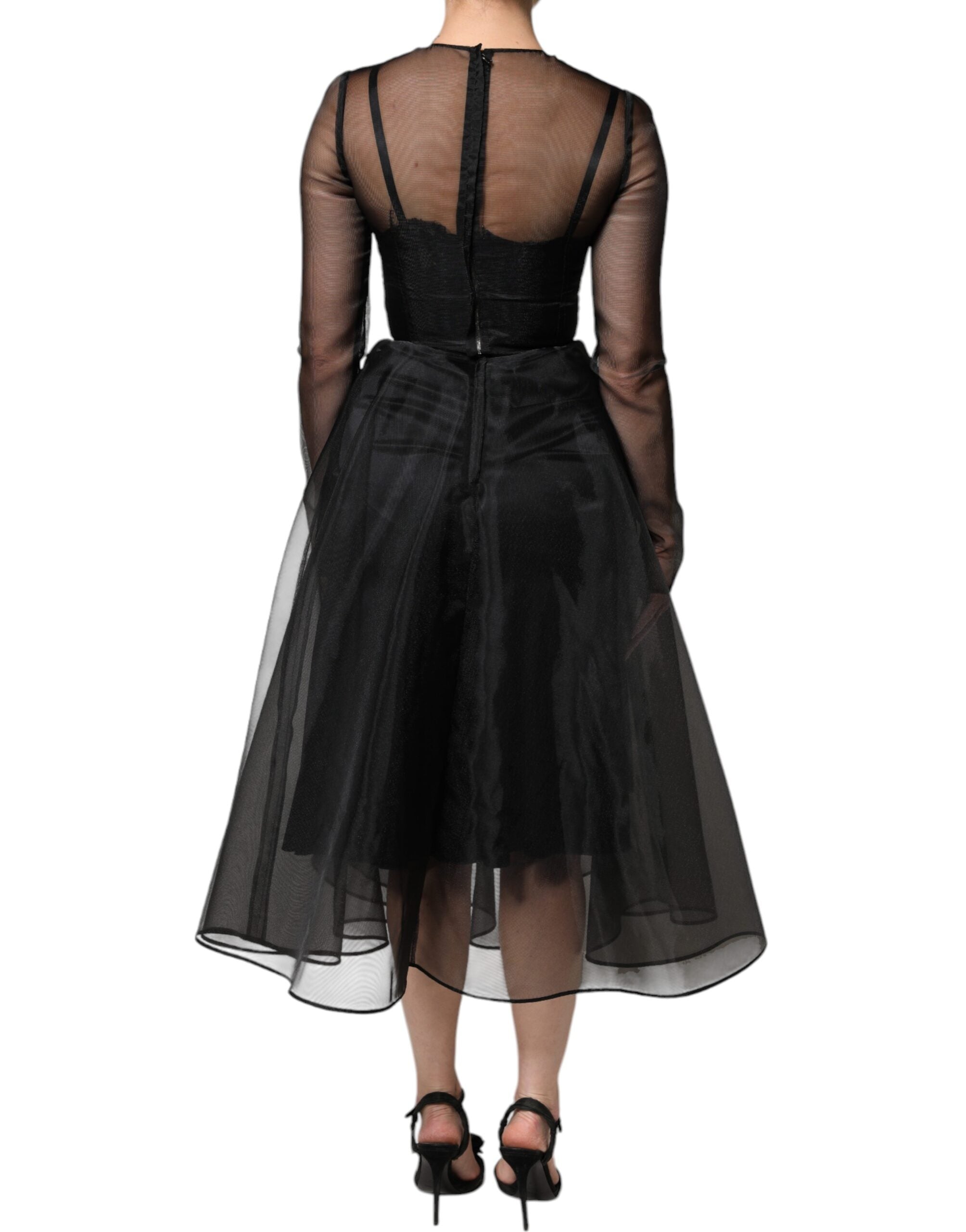 Vestido de cóctel midi de tul negro de Dolce & Gabbana-4