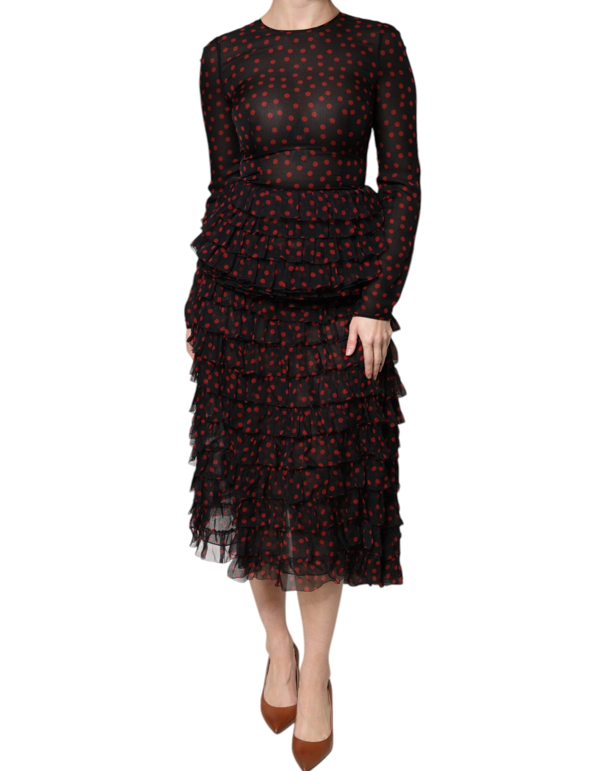 Dolce & Gabbana black and red polka dot layered silk midi dress-2