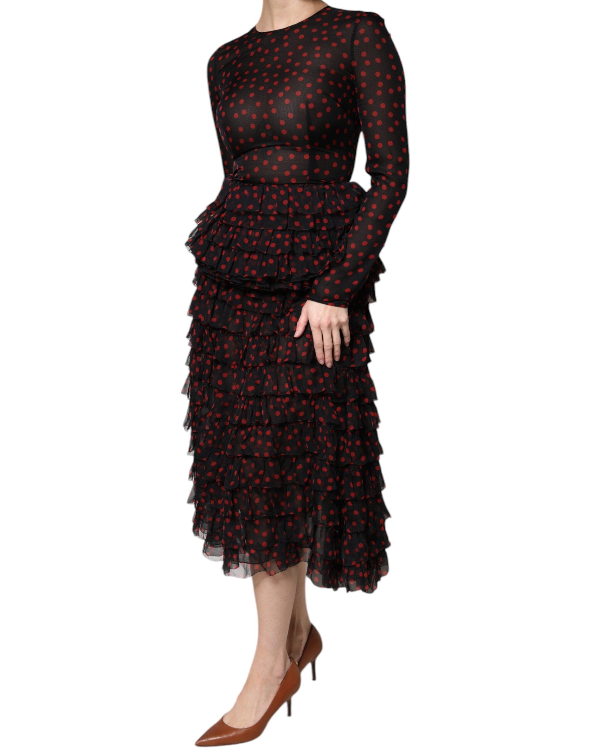Dolce & Gabbana black and red polka dot layered silk midi dress-3