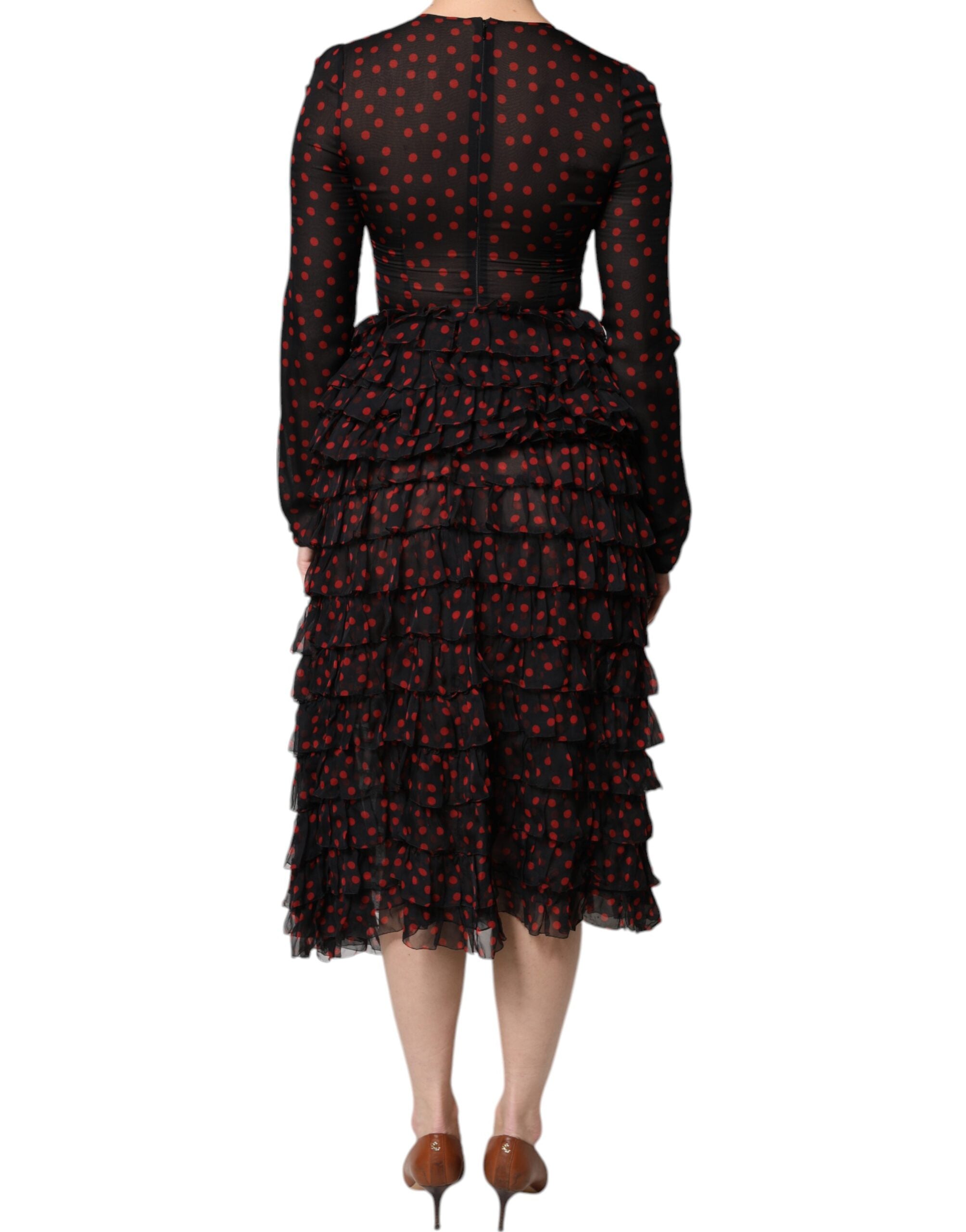 Dolce & Gabbana black and red polka dot layered silk midi dress-4