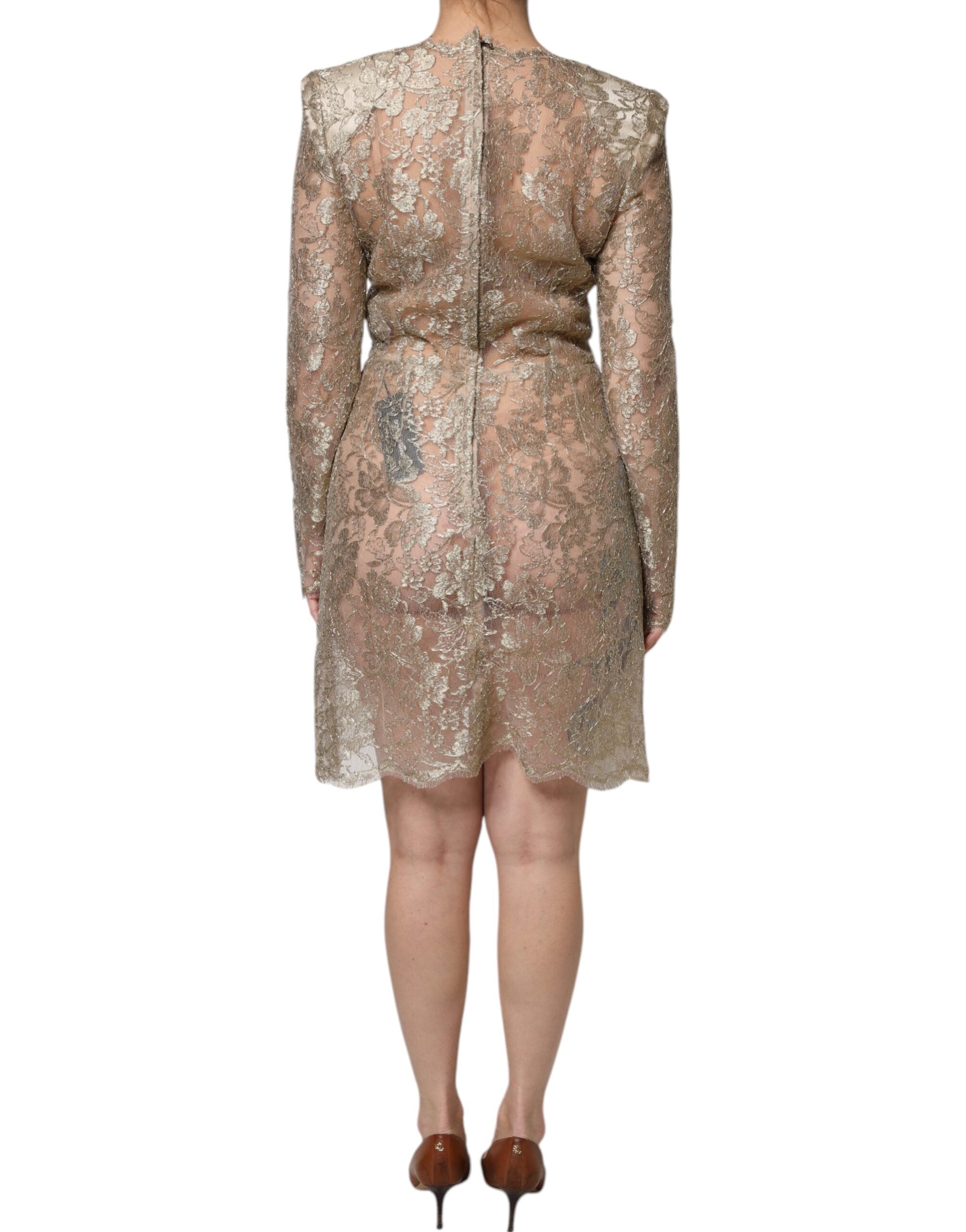 Vestido mini de Dolce & Gabbana en color dorado con encaje floral en corte A y tubo-4