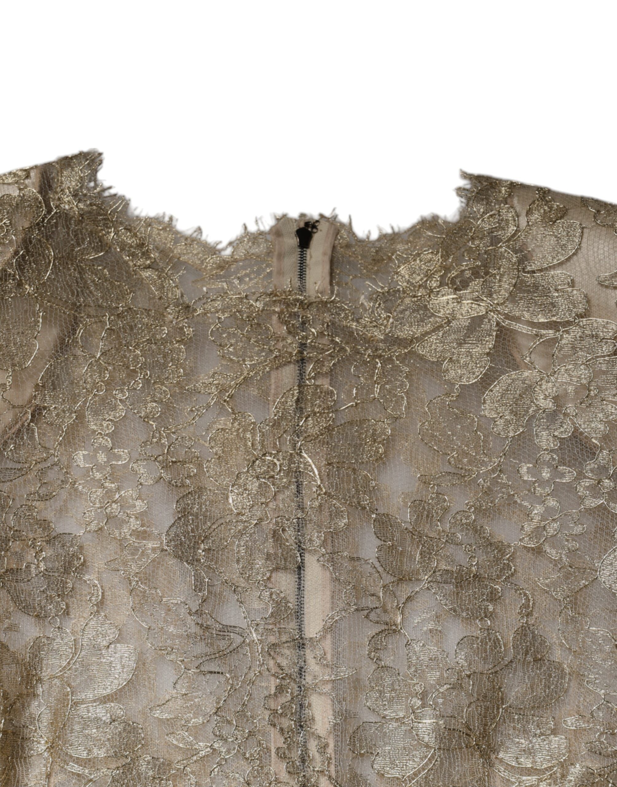 Vestido mini de Dolce & Gabbana en color dorado con encaje floral en corte A y tubo-7