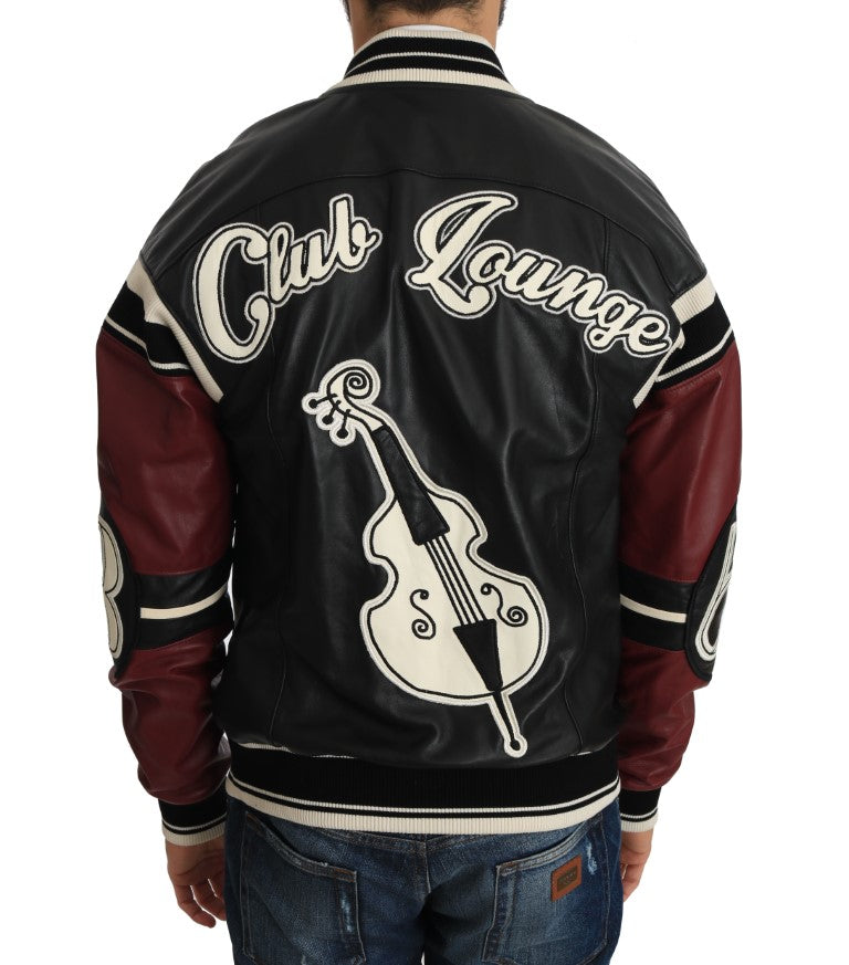 Dolce & Gabbana Leather Club Lounge Black Red Jacket-3