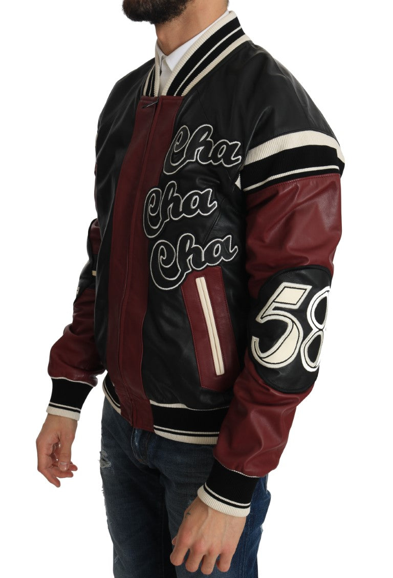 Dolce & Gabbana Leather Club Lounge Black Red Jacket-4