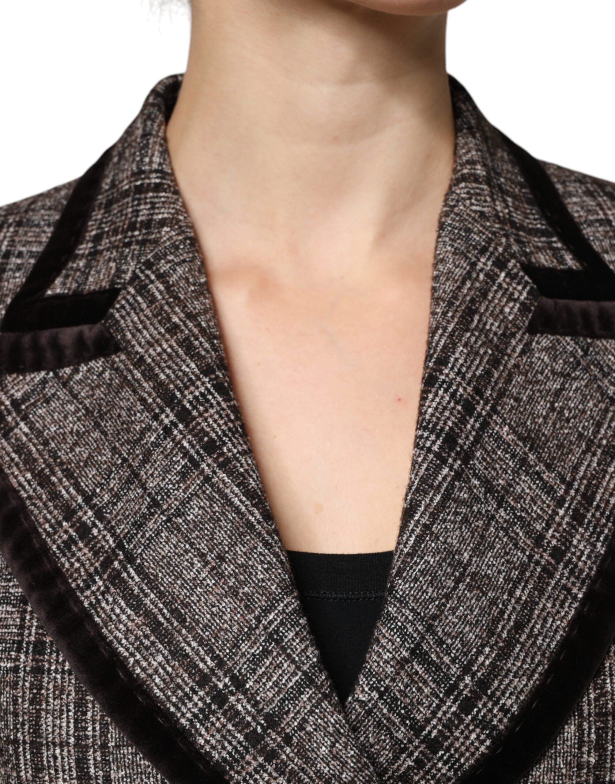 Dolce & Gabbana Brauner karierter Mantel mit langen Ärmeln und verkürzter Jacke-5