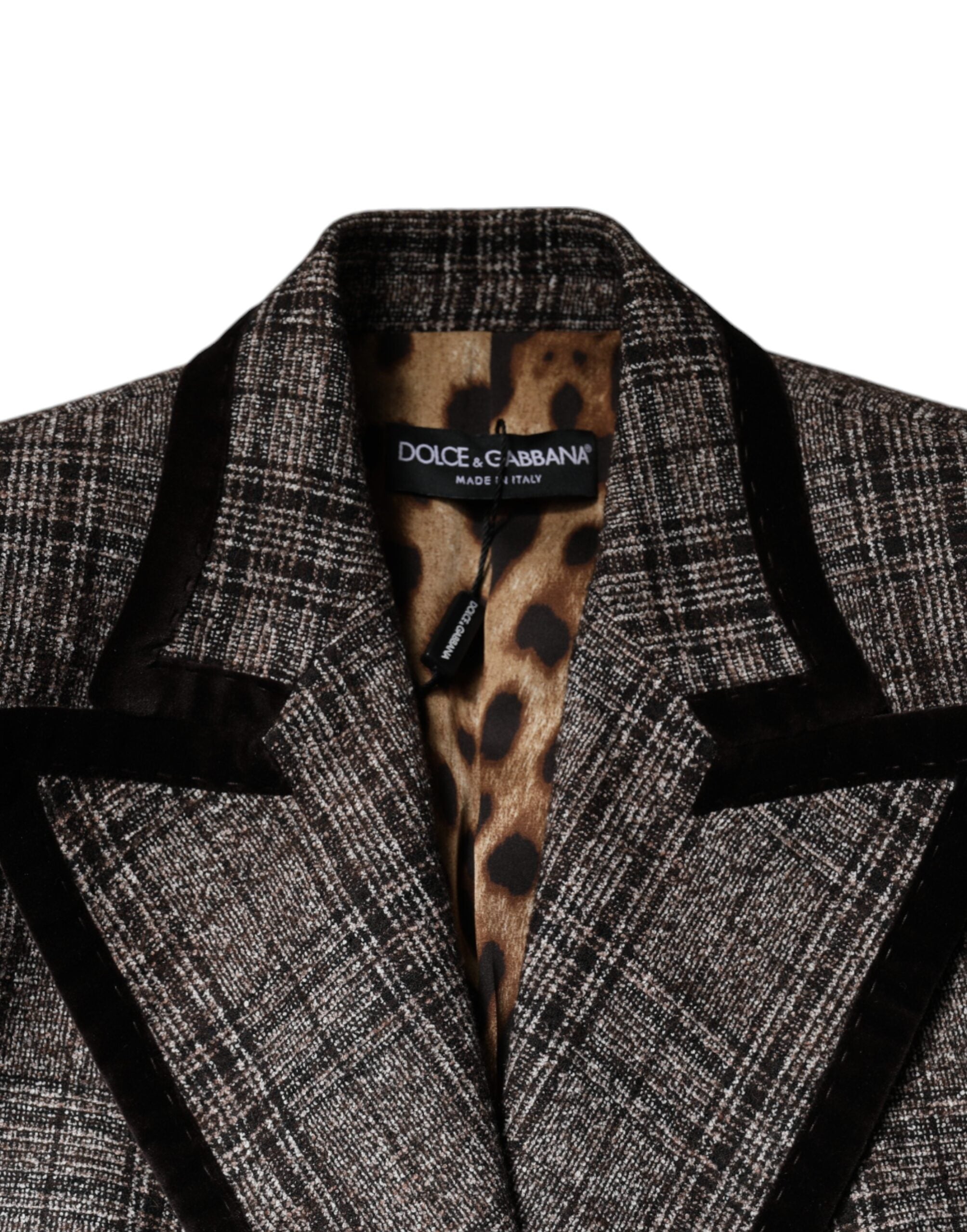 Dolce & Gabbana Brauner karierter Mantel mit langen Ärmeln und verkürzter Jacke-7