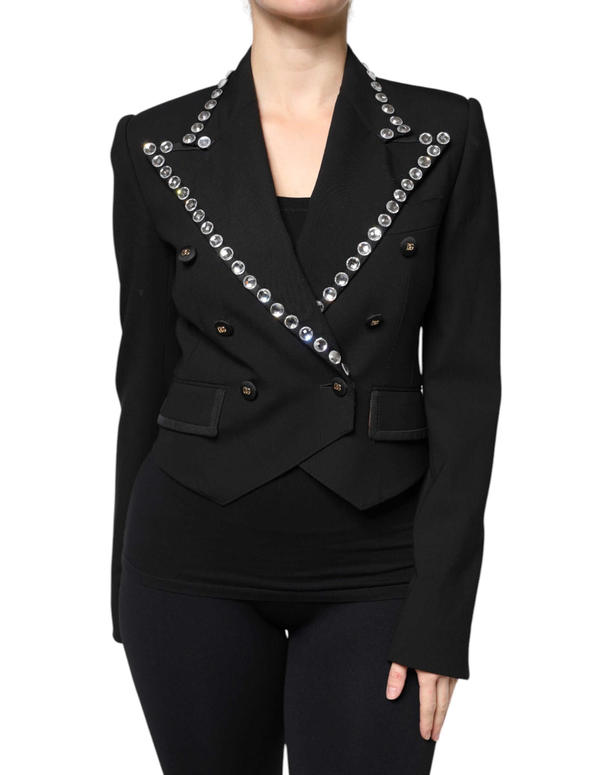 Dolce & Gabbana Black Crystal Double Breasted Blazer Jacket-2