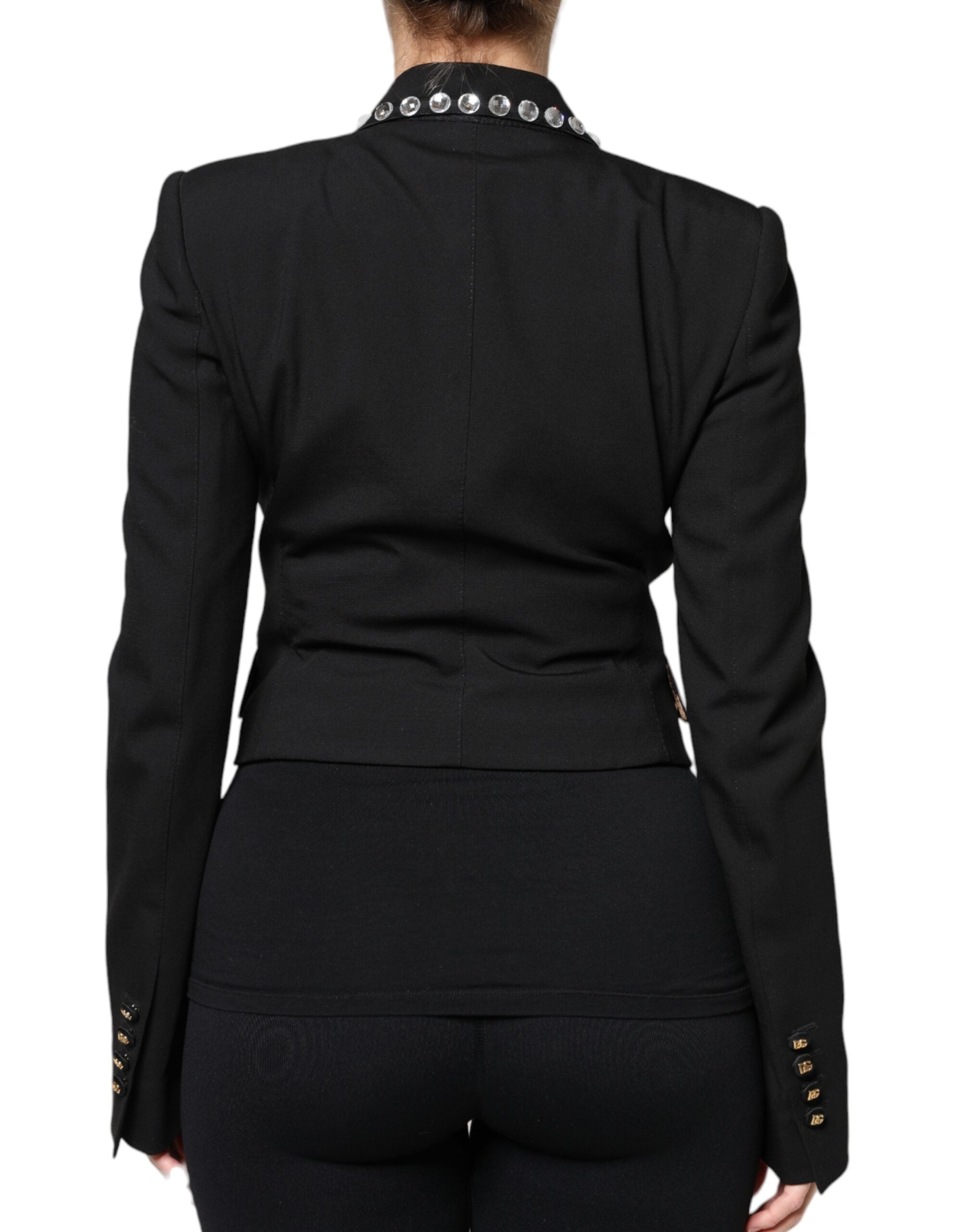 Dolce & Gabbana Black Crystal Double Breasted Blazer Jacket-4