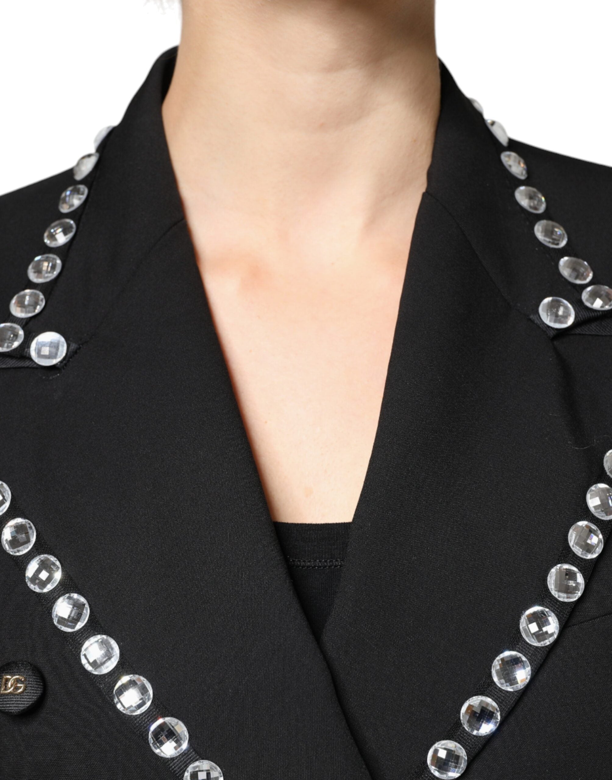 Dolce & Gabbana Black Crystal Double Breasted Blazer Jacket-5