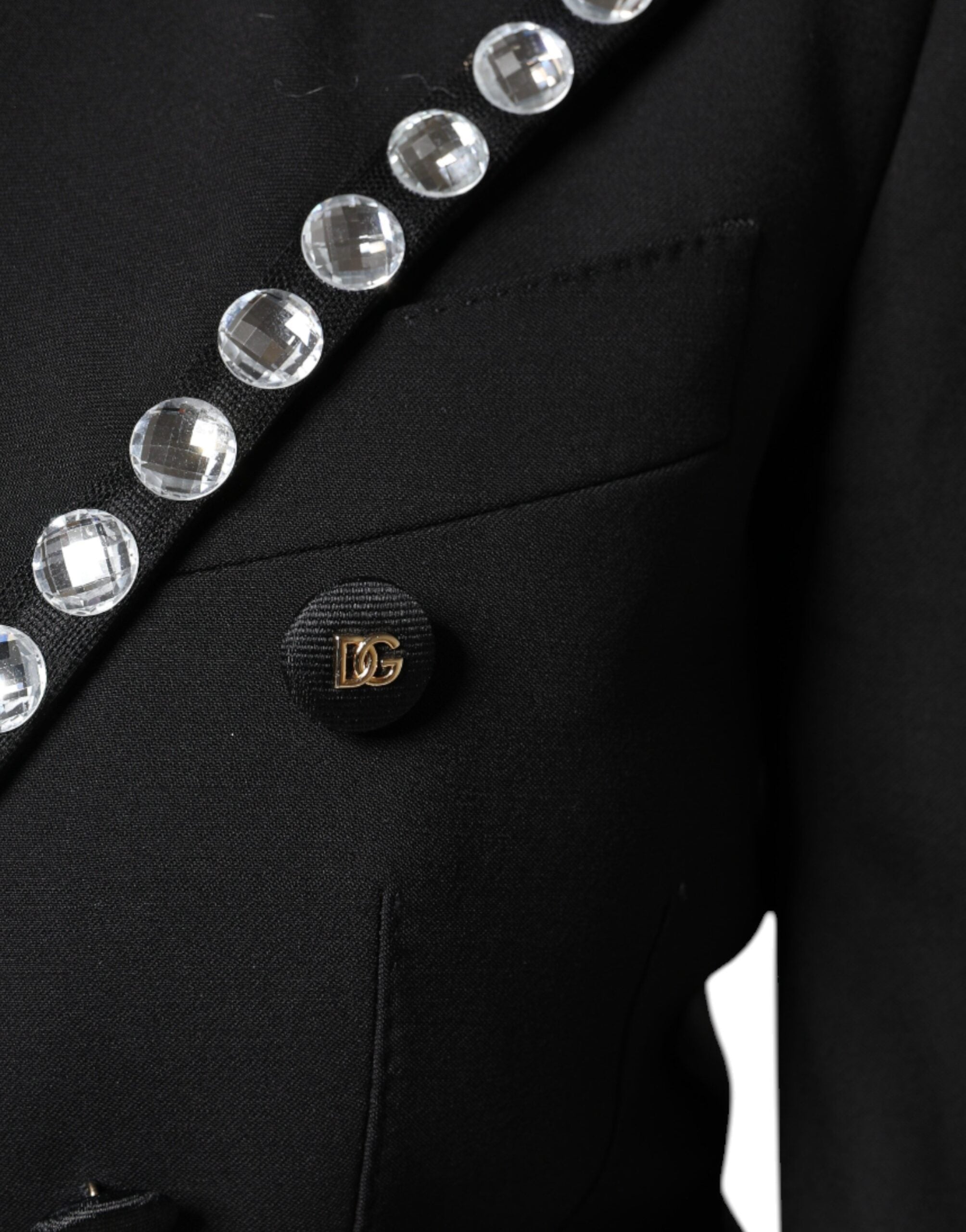 Dolce & Gabbana Black Crystal Double Breasted Blazer Jacket-6
