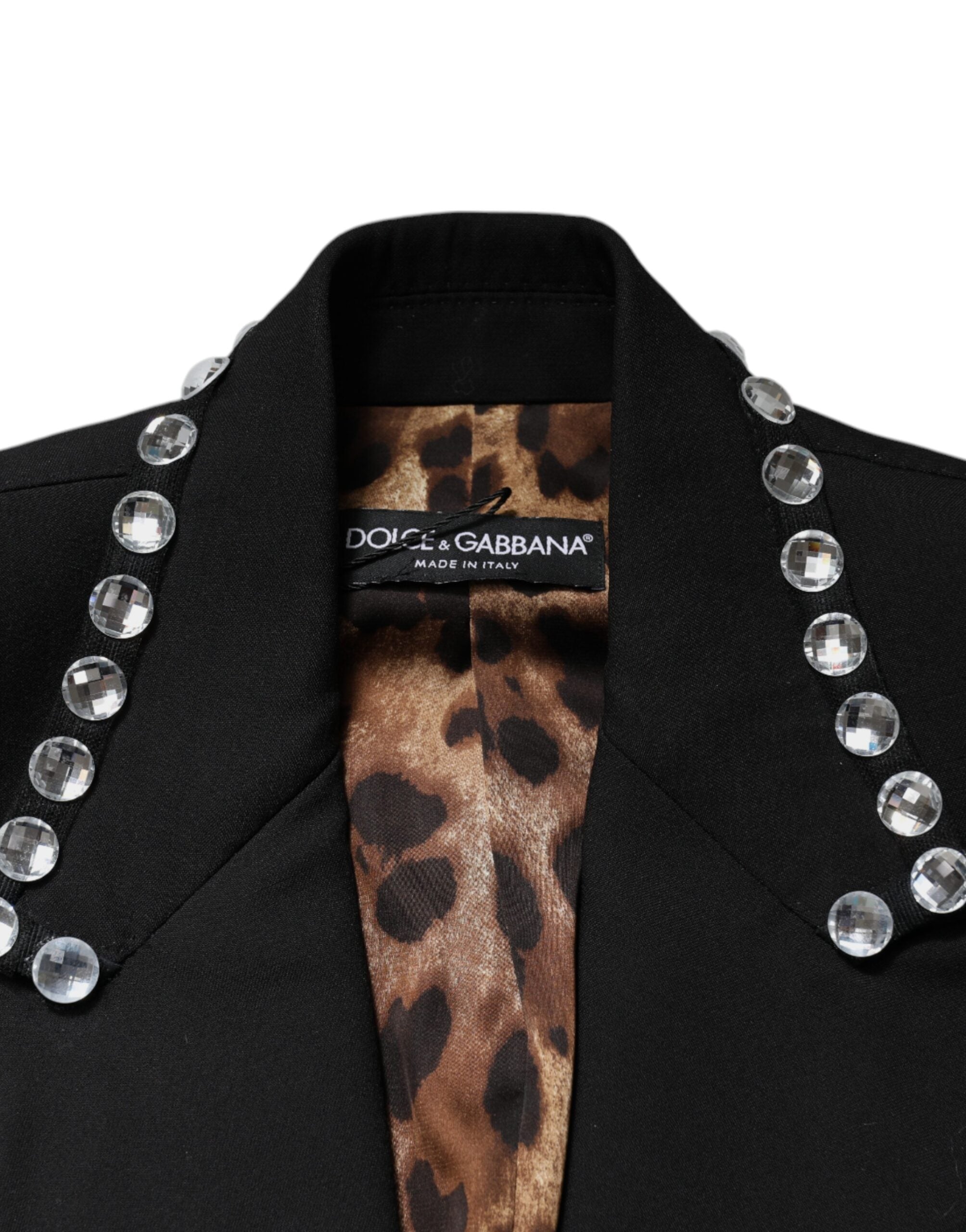 Dolce & Gabbana Black Crystal Double Breasted Blazer Jacket-7