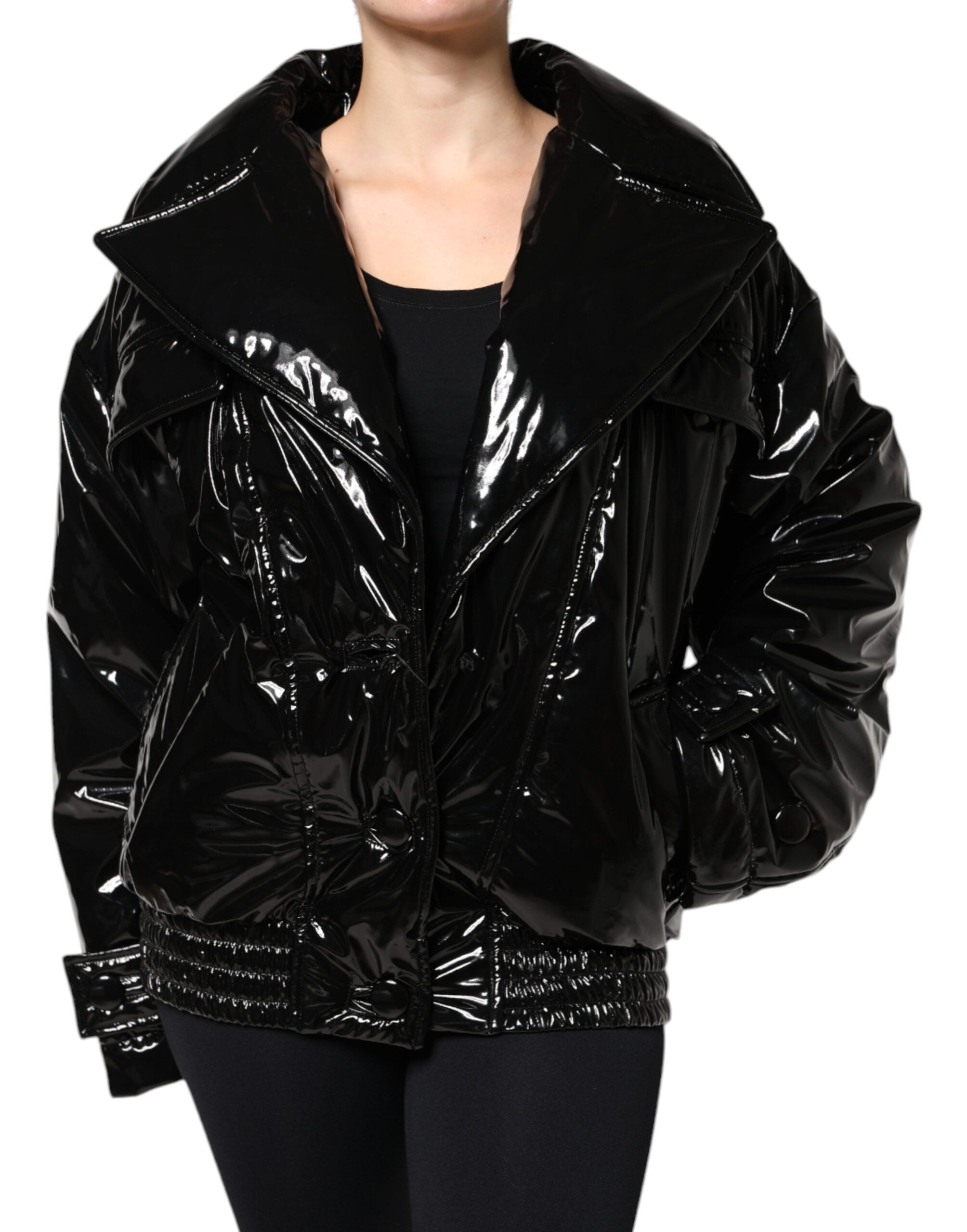 Dolce & Gabbana Black polyester blouson jacket with button placket