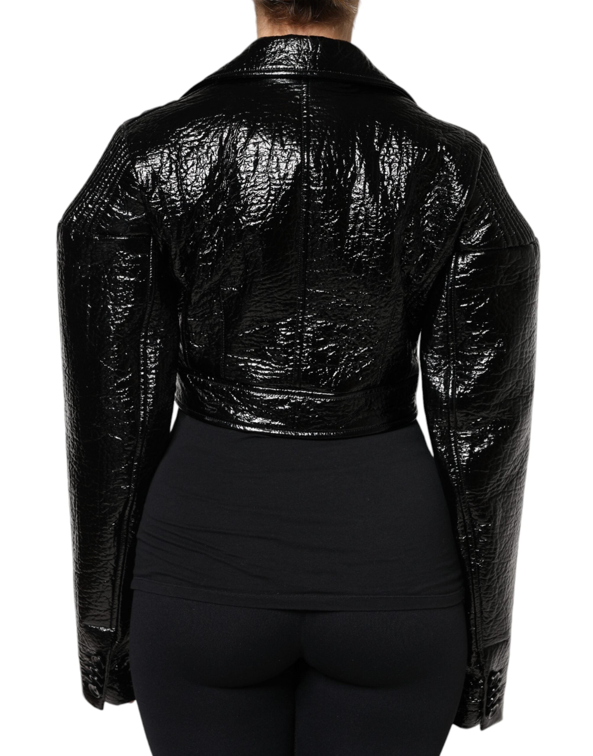 Dolce & Gabbana black leather long-sleeved coat-4