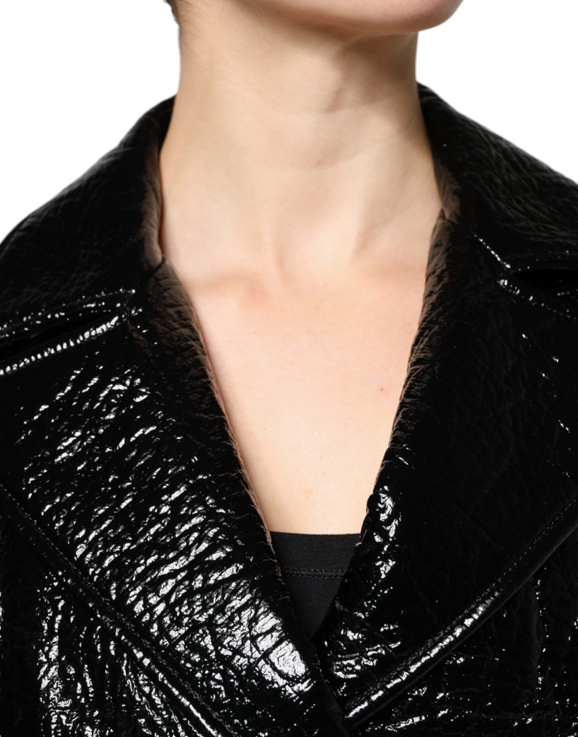 Dolce & Gabbana black leather long-sleeved coat-5