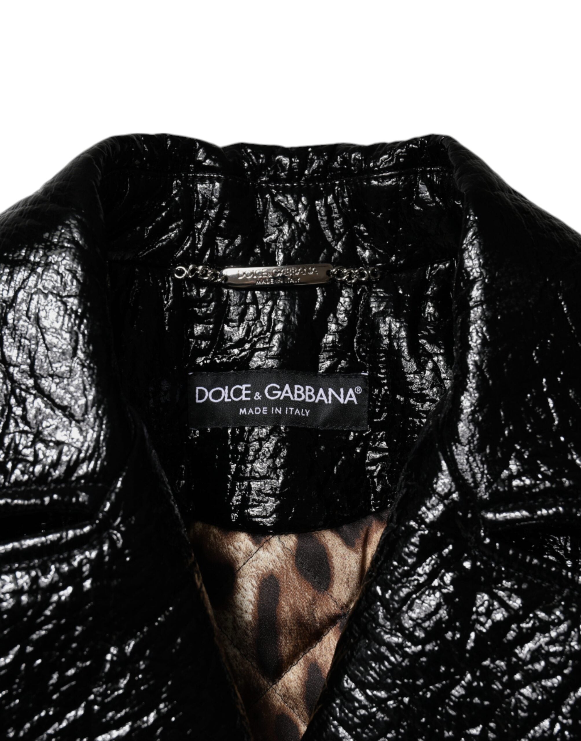 Dolce & Gabbana black leather long-sleeved coat-7