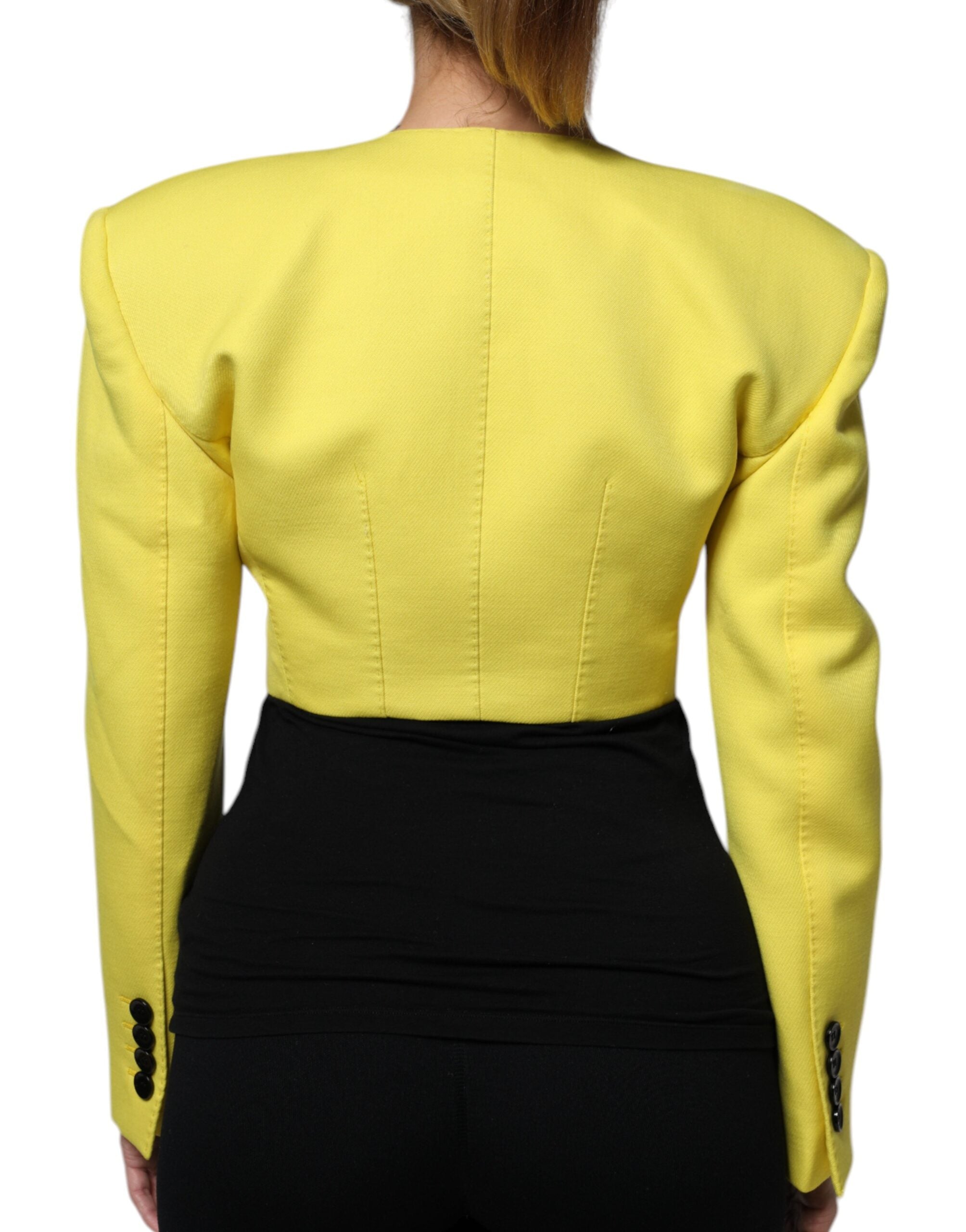 Dolce & Gabbana lemon yellow wool coat with long sleeves and split jacket-4