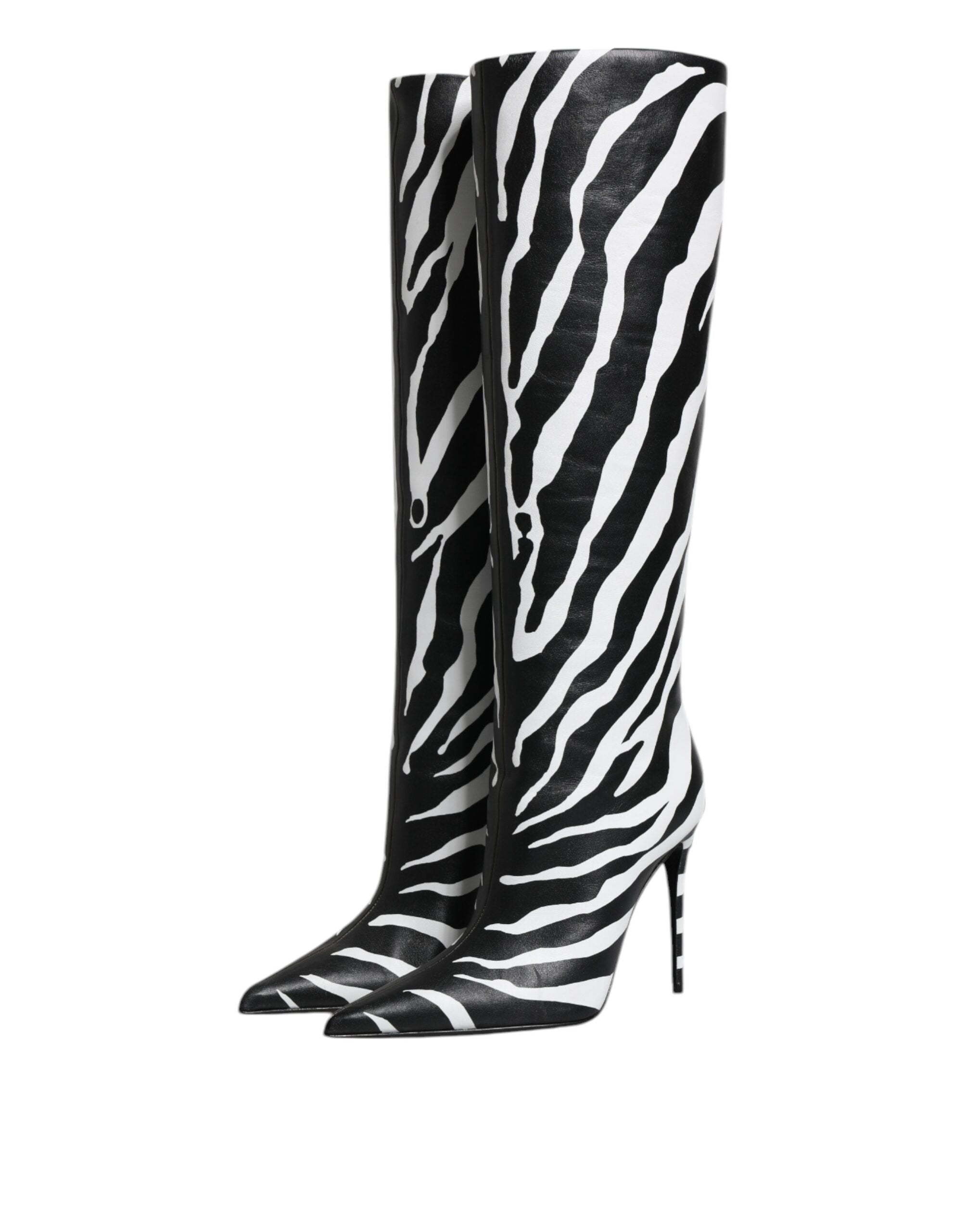 Botas altas con tacón de cebra en blanco y negro de Dolce & Gabbana-4