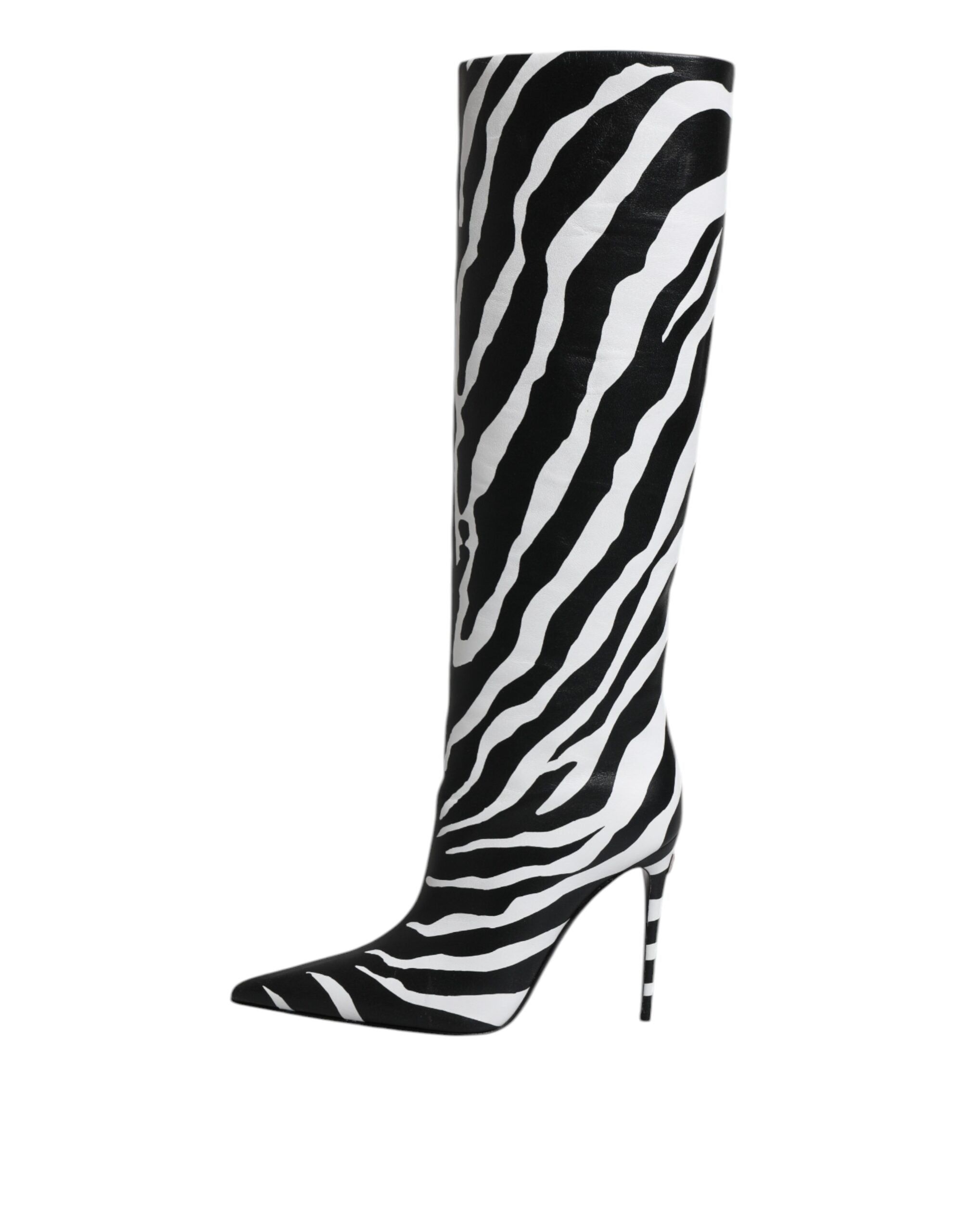 Botas altas con tacón de cebra en blanco y negro de Dolce & Gabbana-6