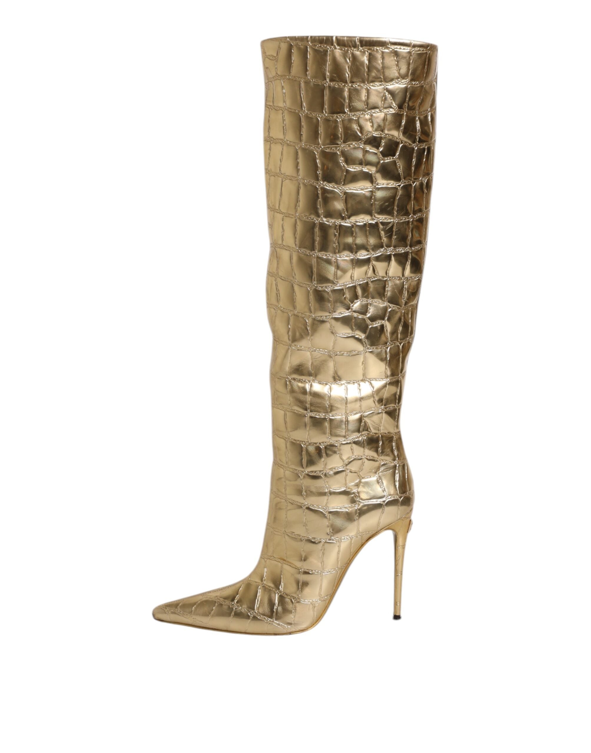 Dolce & Gabbana Gold Leather Stiletto Heels High Boots Shoes-6