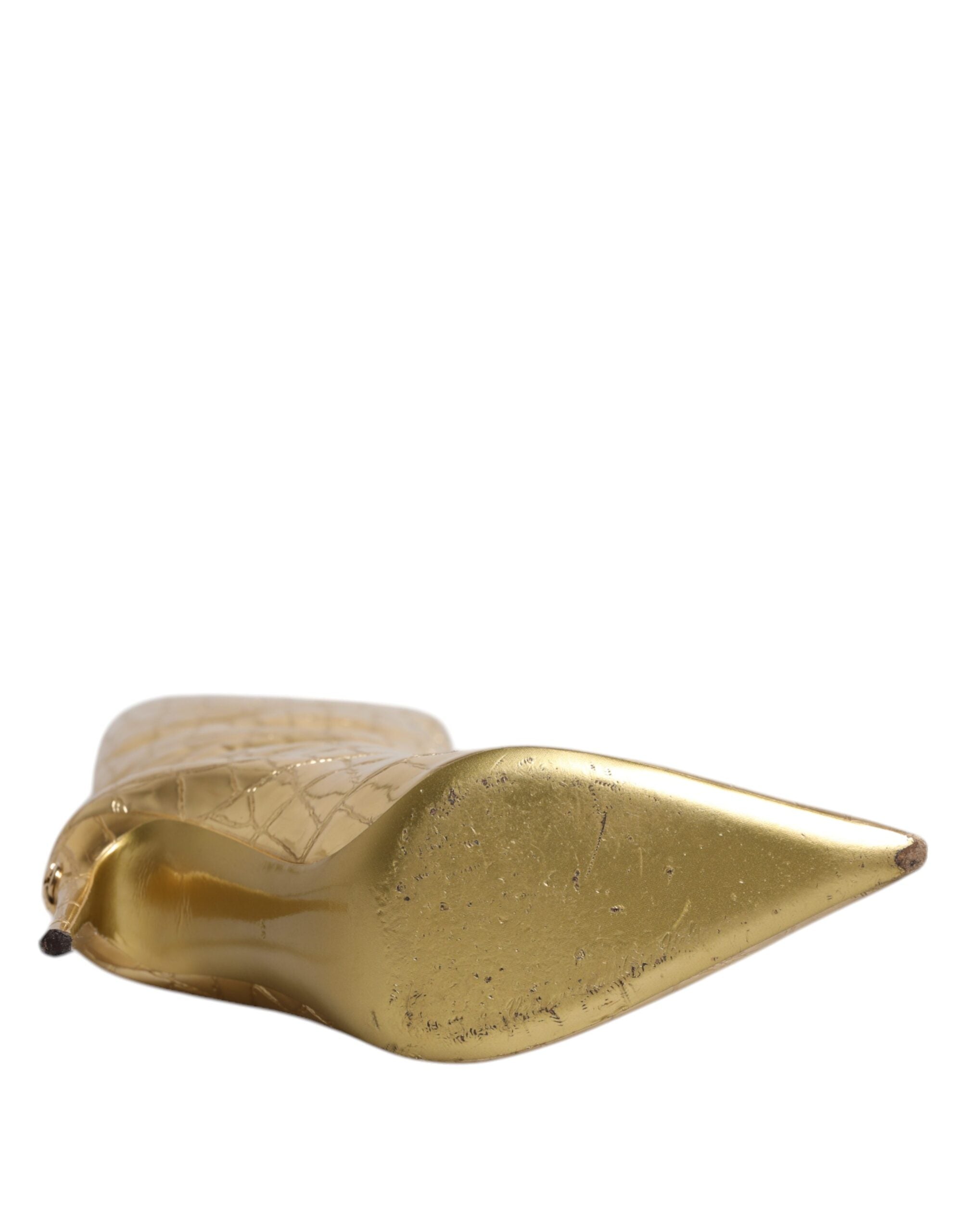 Dolce & Gabbana Gold Leather Stiletto Heels High Boots Shoes-8