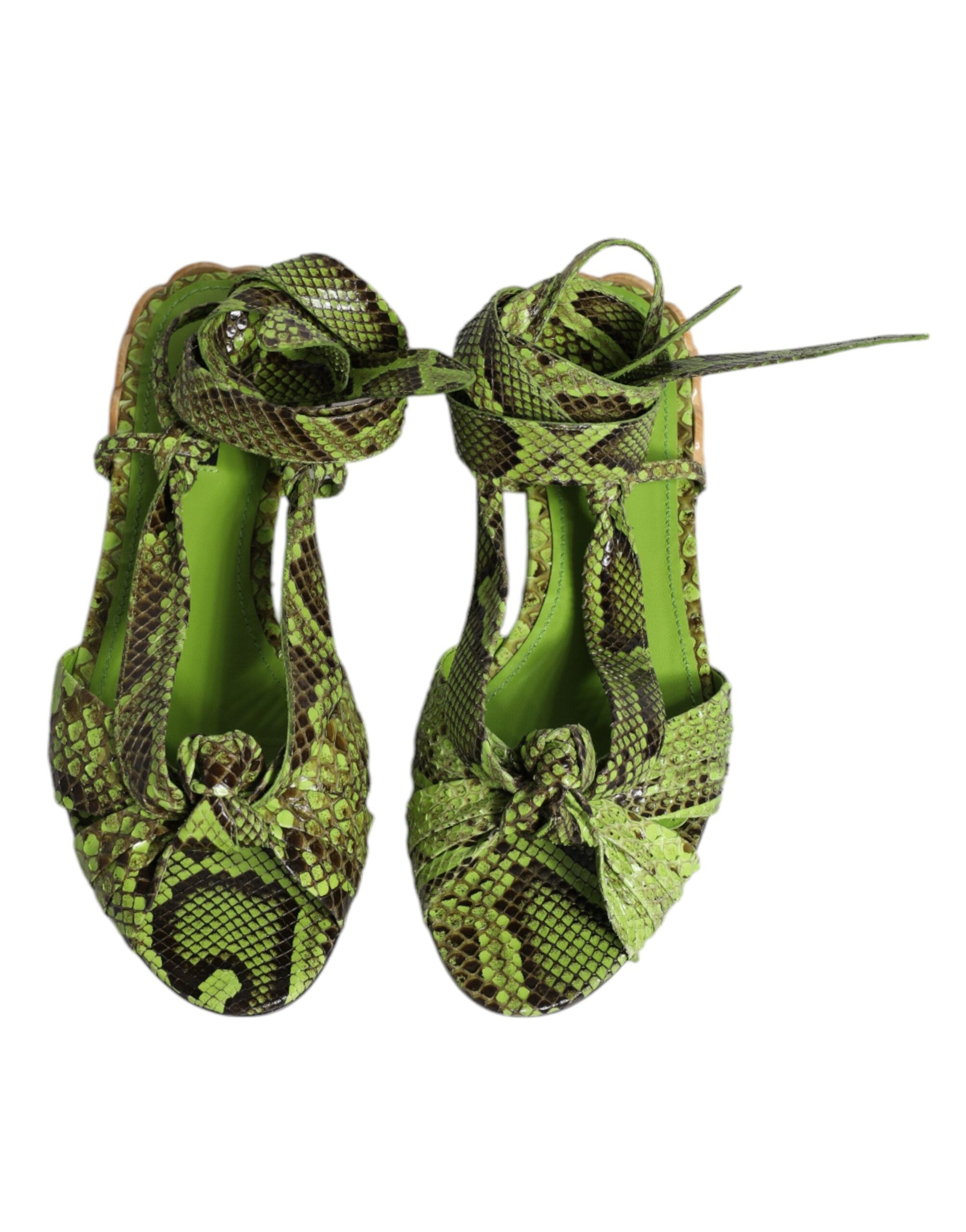 Dolce & Gabbana Grüne Animal Print Ankle Wrap Sandalen Schuhe-3