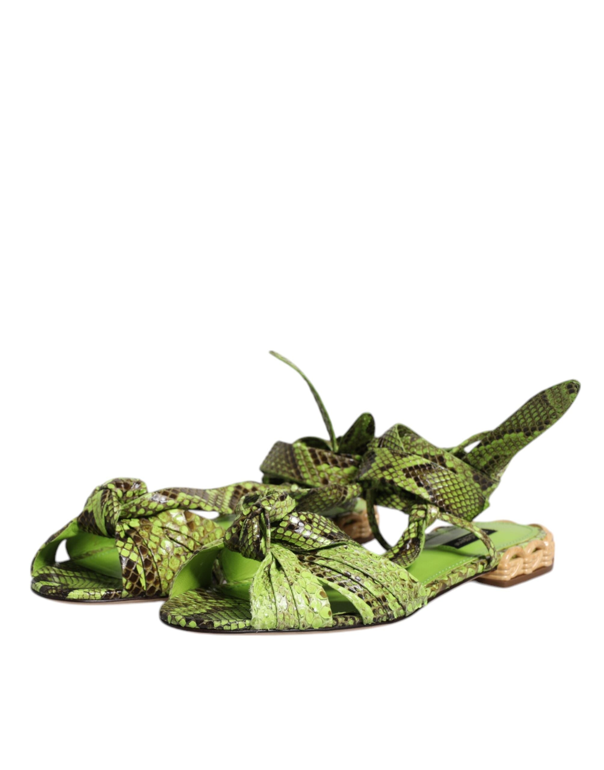 Dolce & Gabbana Grüne Animal Print Ankle Wrap Sandalen Schuhe-4